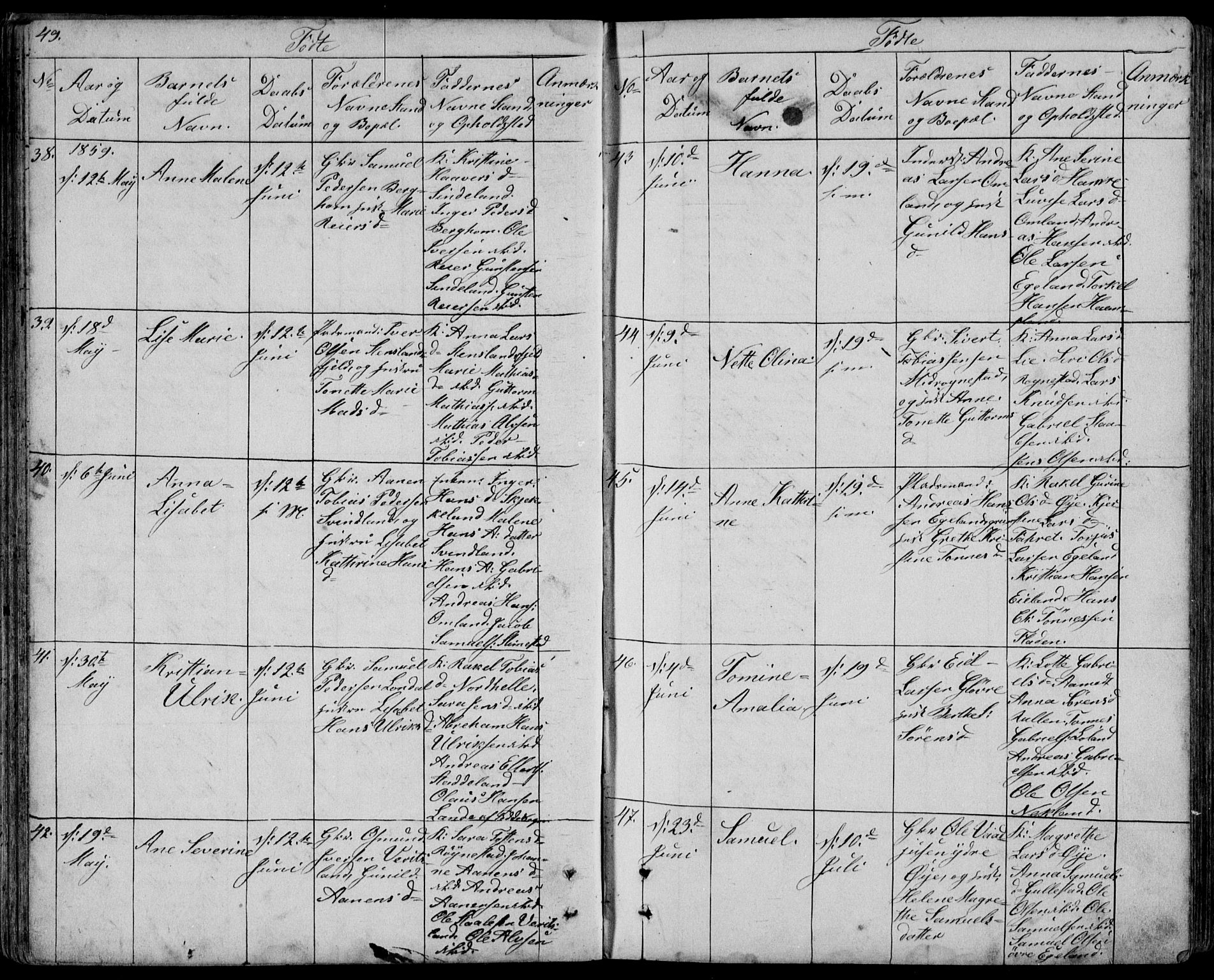 Kvinesdal sokneprestkontor, AV/SAK-1111-0026/F/Fb/Fbb/L0001: Parish register (copy) no. B 1, 1852-1872, p. 49