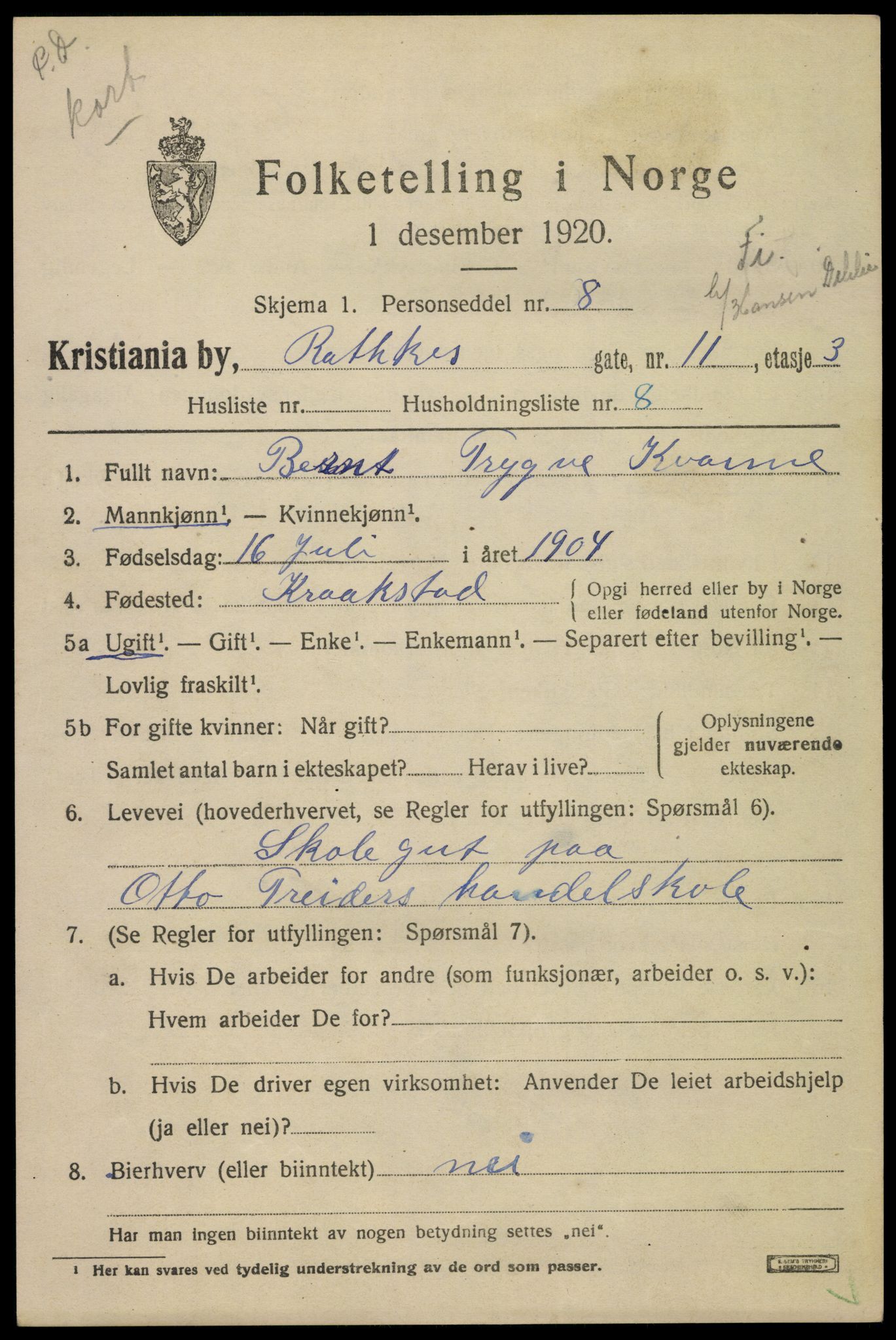 SAO, 1920 census for Kristiania, 1920, p. 461161