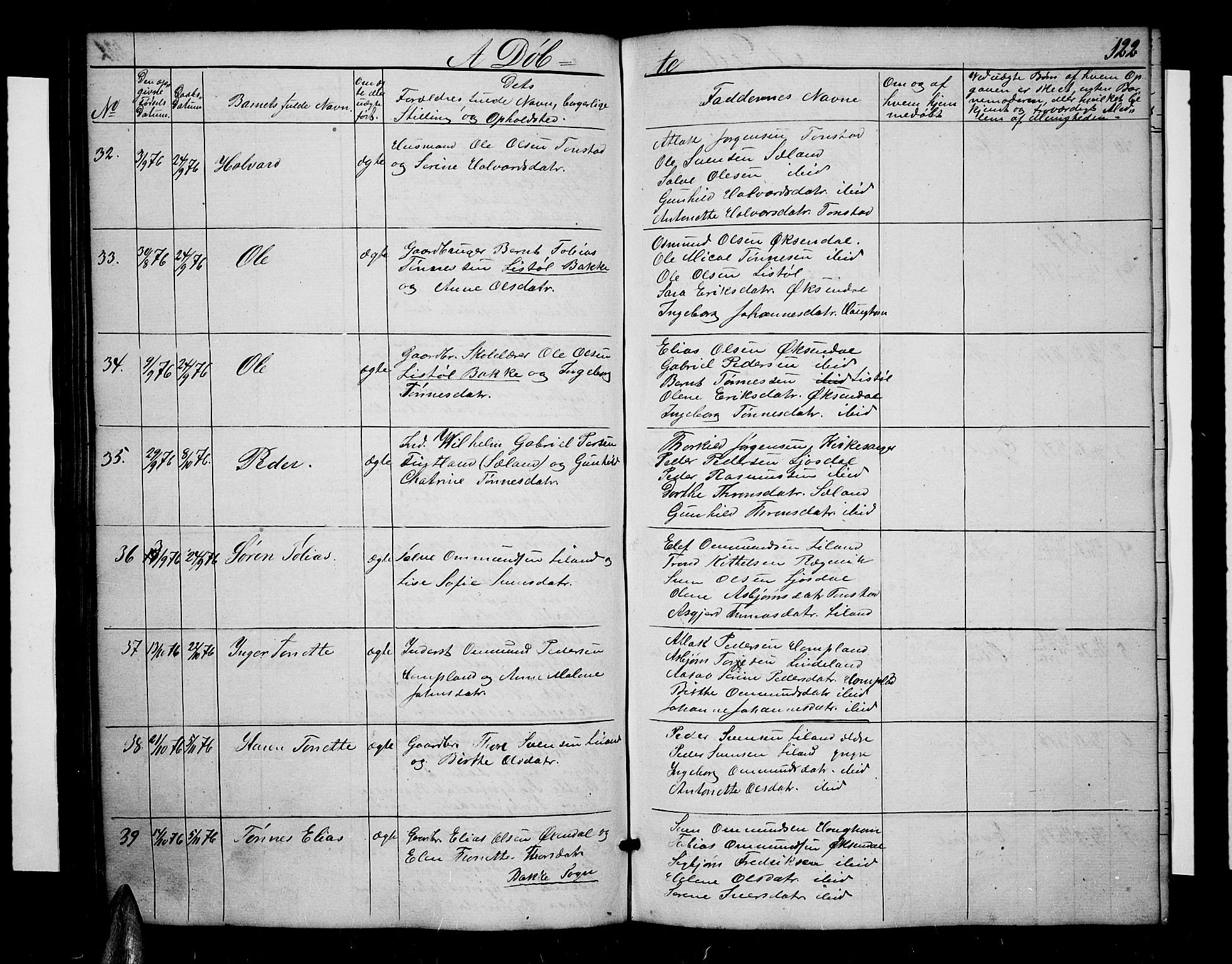 Sirdal sokneprestkontor, AV/SAK-1111-0036/F/Fb/Fbb/L0002: Parish register (copy) no. B 2, 1848-1878, p. 122