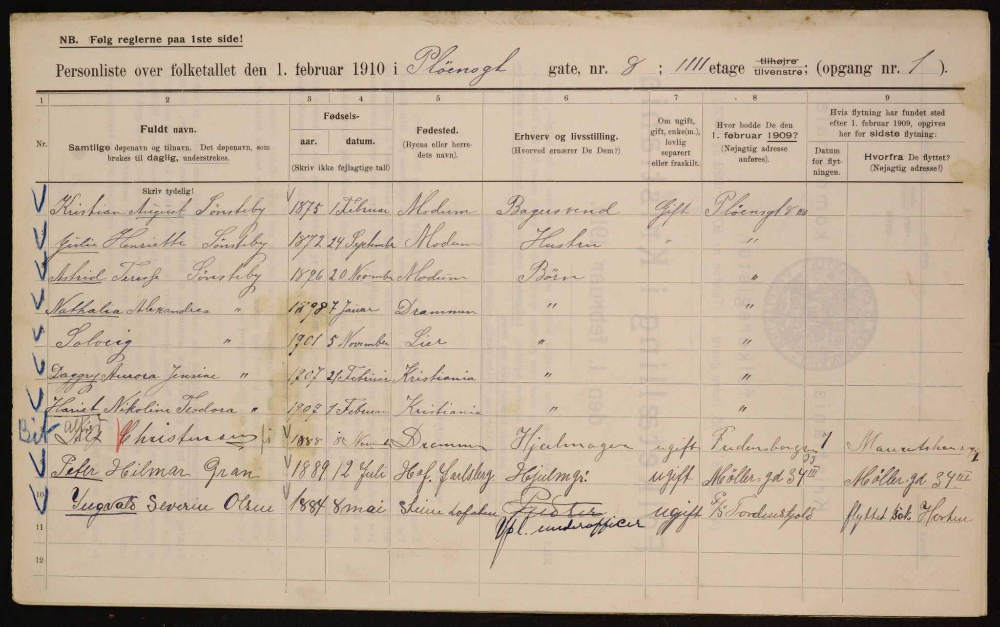 OBA, Municipal Census 1910 for Kristiania, 1910, p. 77640