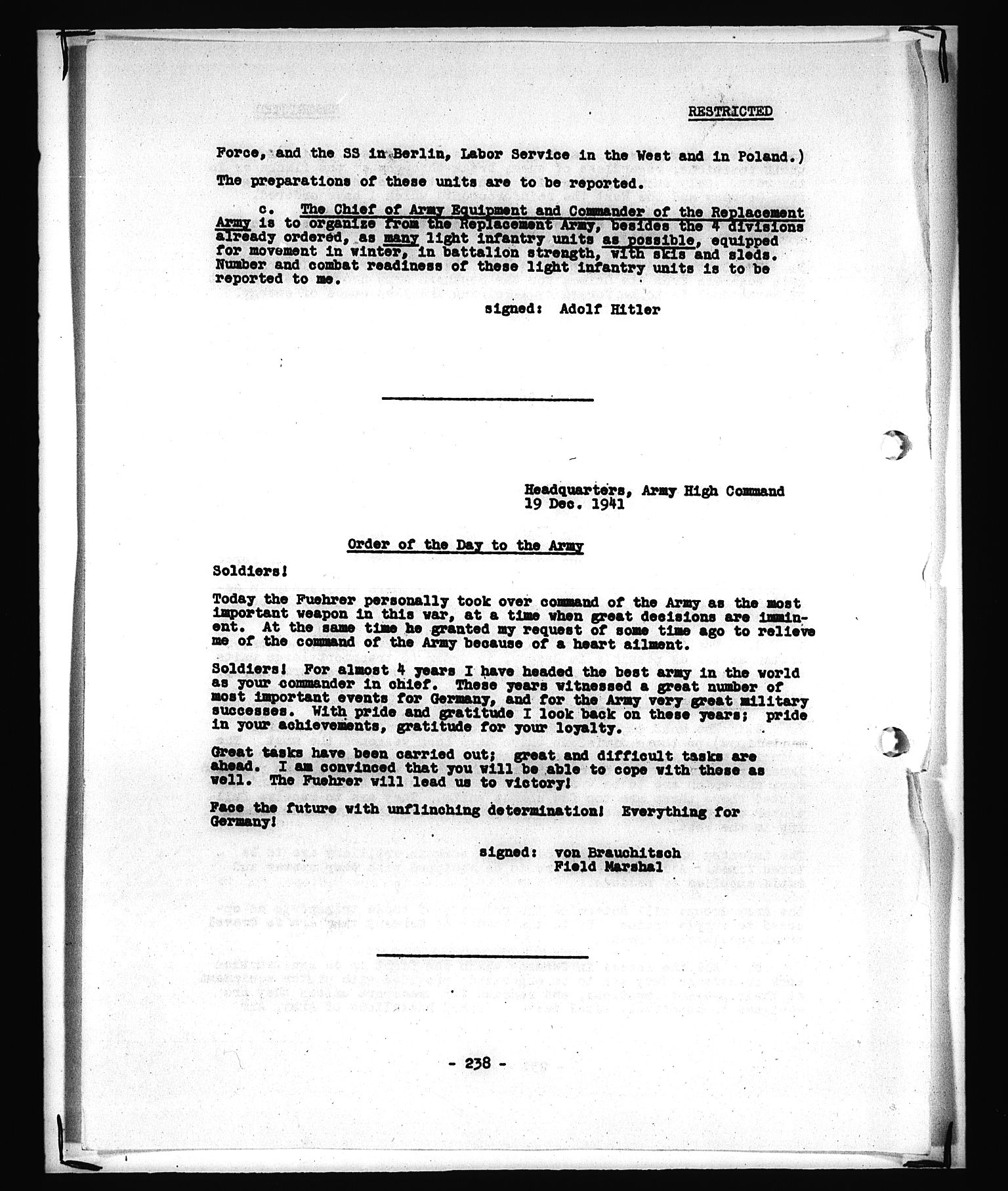 Documents Section, AV/RA-RAFA-2200/V/L0089: Amerikansk mikrofilm "Captured German Documents".
Box No. 728.  FKA jnr. 569/1954., 1939-1945, p. 250