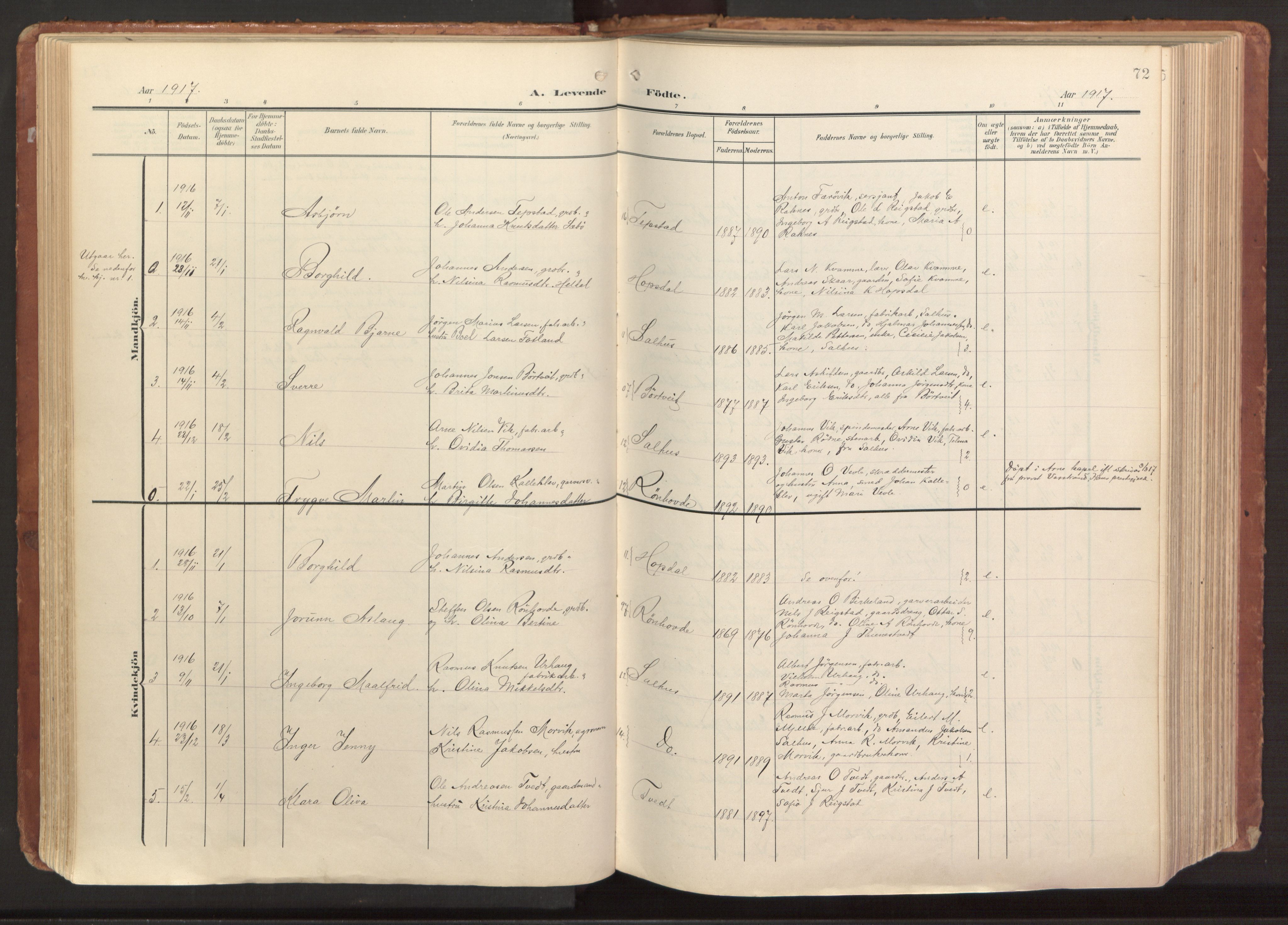 Hamre sokneprestembete, AV/SAB-A-75501/H/Ha/Haa/Haab/L0002: Parish register (official) no. B 2, 1905-1924, p. 72