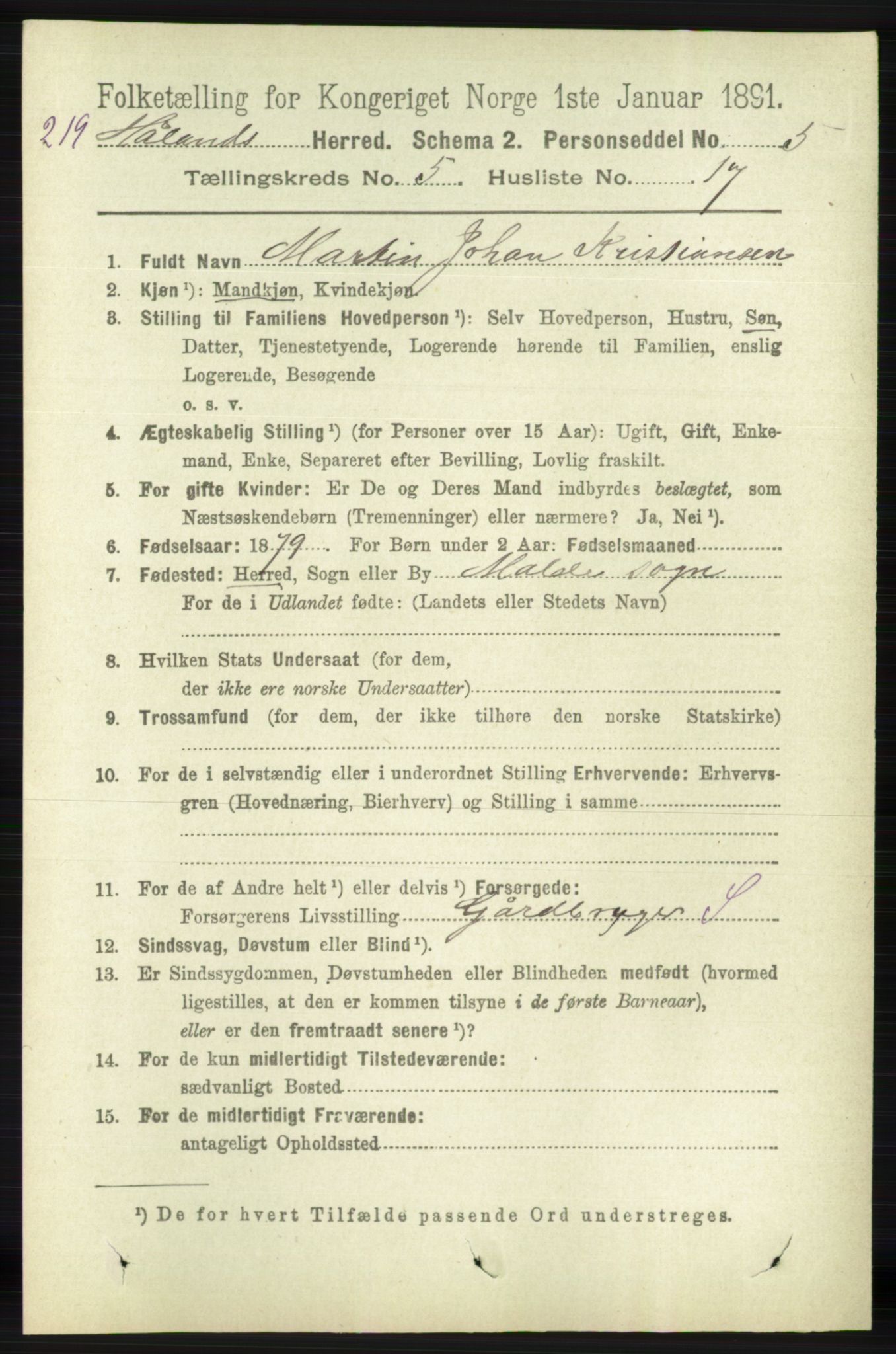 RA, 1891 census for 1124 Haaland, 1891, p. 3387