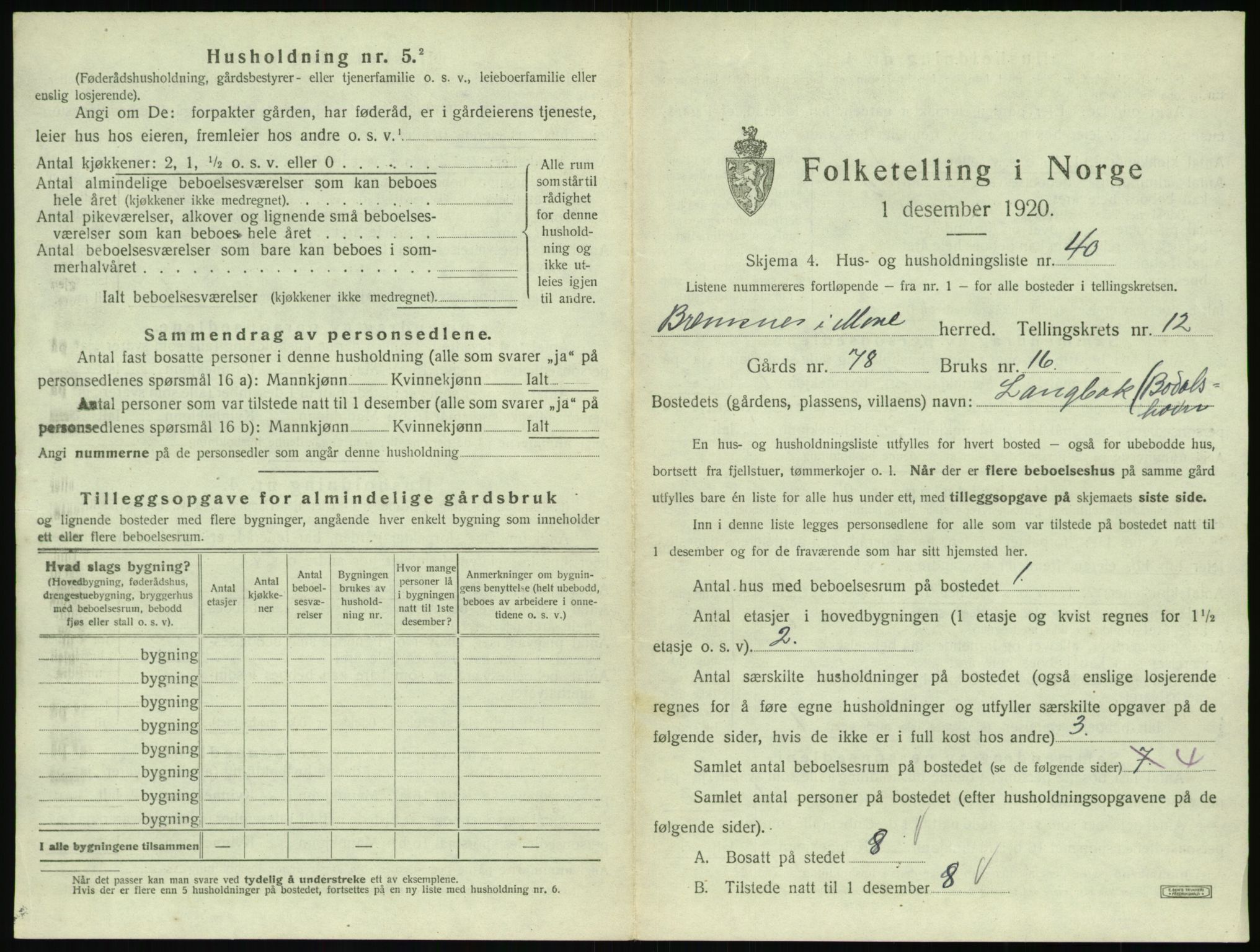 SAT, 1920 census for Bremsnes, 1920, p. 1413