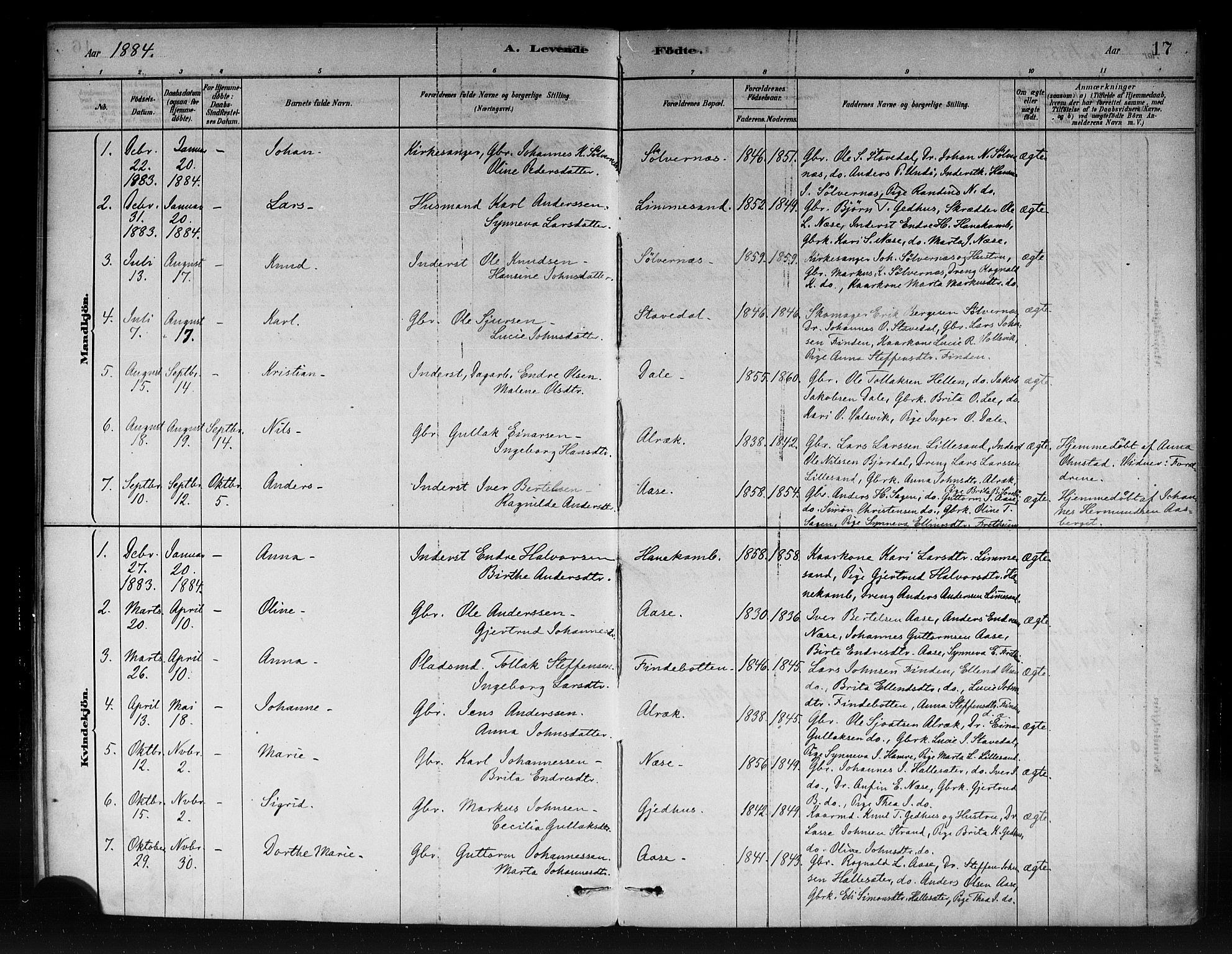 Vik sokneprestembete, AV/SAB-A-81501/H/Haa/Haac/L0001: Parish register (official) no. C 1, 1878-1890, p. 17