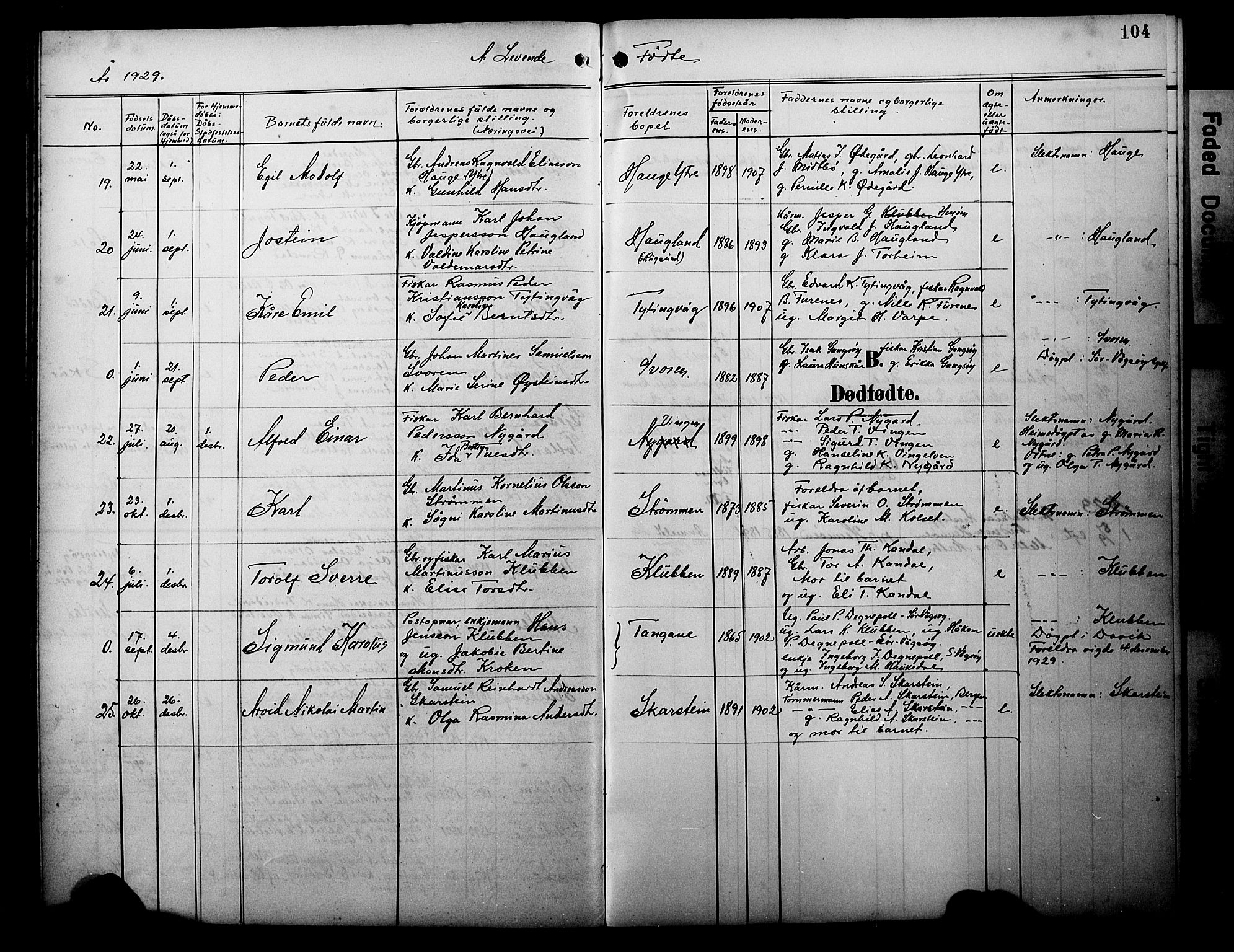 Davik sokneprestembete, AV/SAB-A-79701/H/Hab/Habc/L0003: Parish register (copy) no. C 3, 1907-1929, p. 104