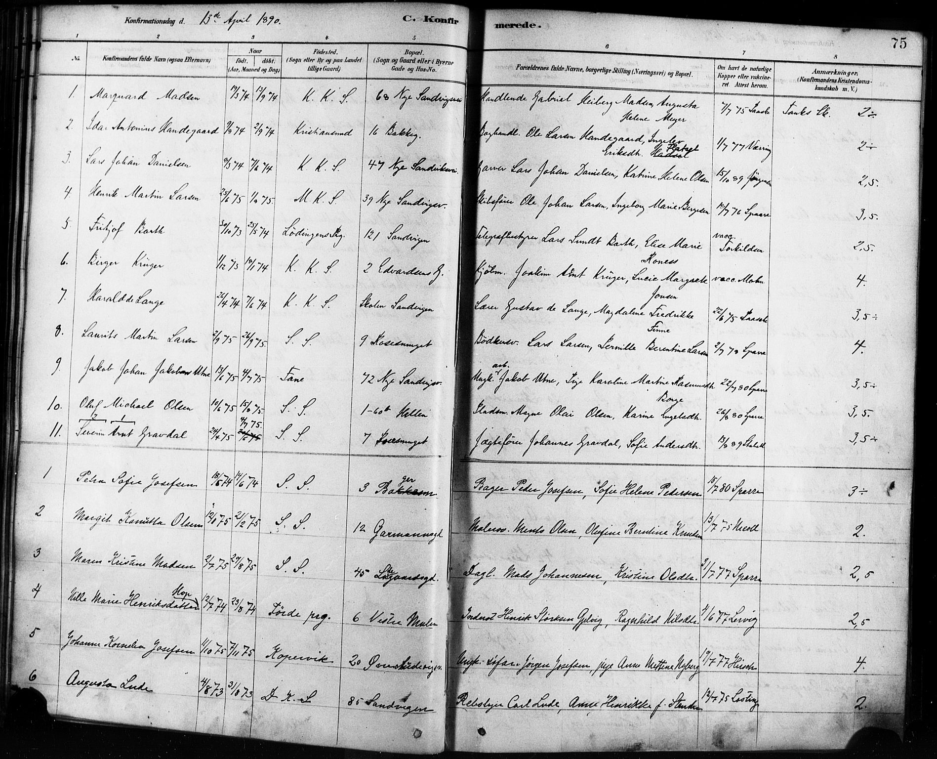 Sandviken Sokneprestembete, SAB/A-77601/H/Ha/L0002: Parish register (official) no. A 2, 1878-1896, p. 75