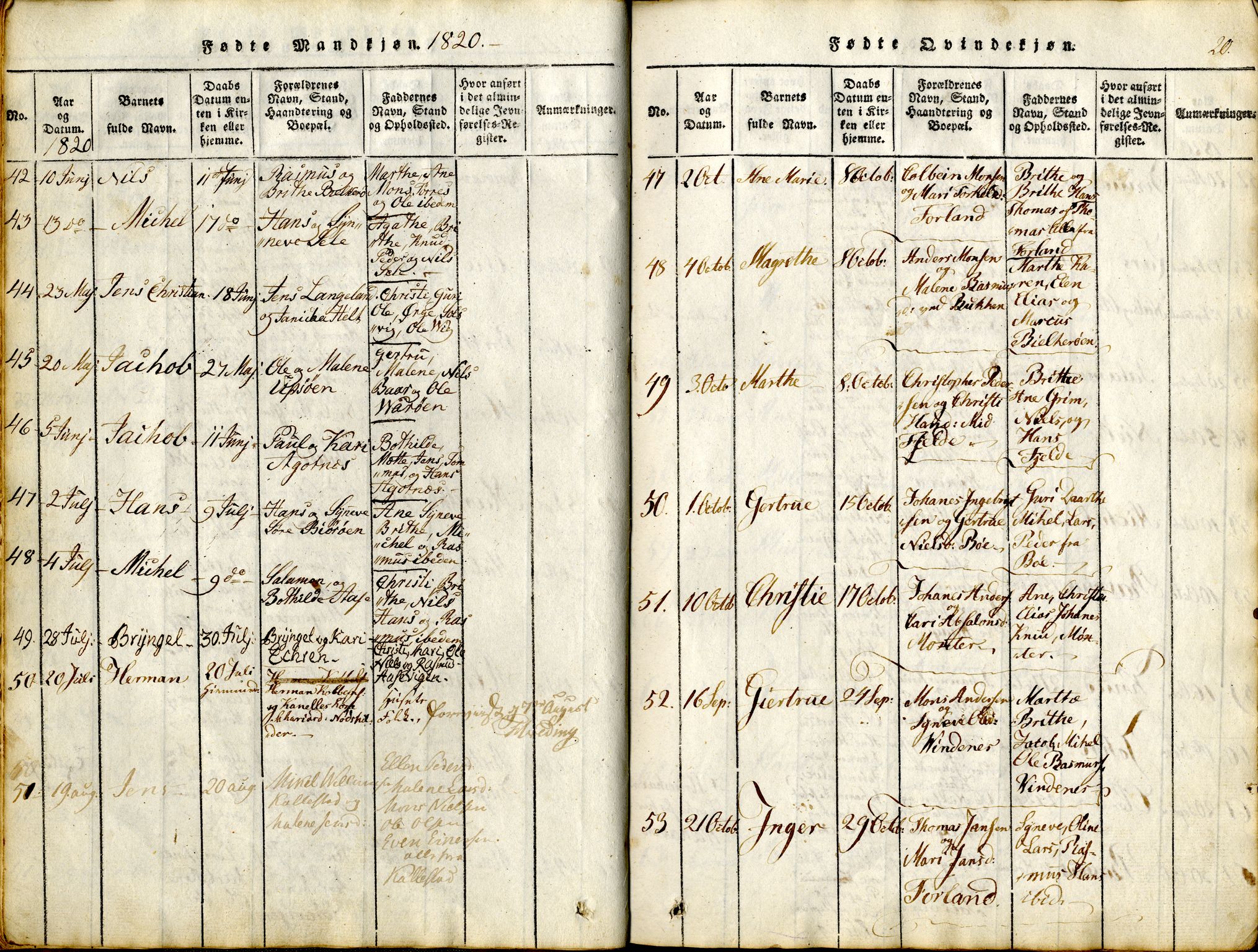 Sund sokneprestembete, AV/SAB-A-99930: Parish register (official) no. A 11, 1814-1825, p. 20