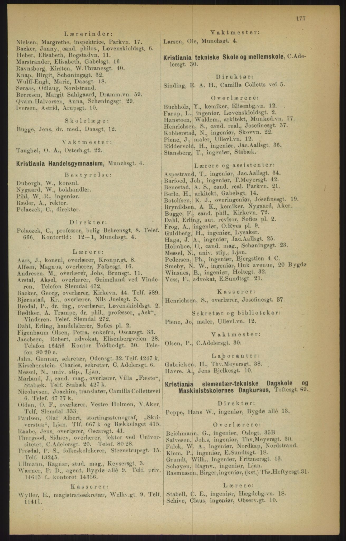 Kristiania/Oslo adressebok, PUBL/-, 1915, p. 177