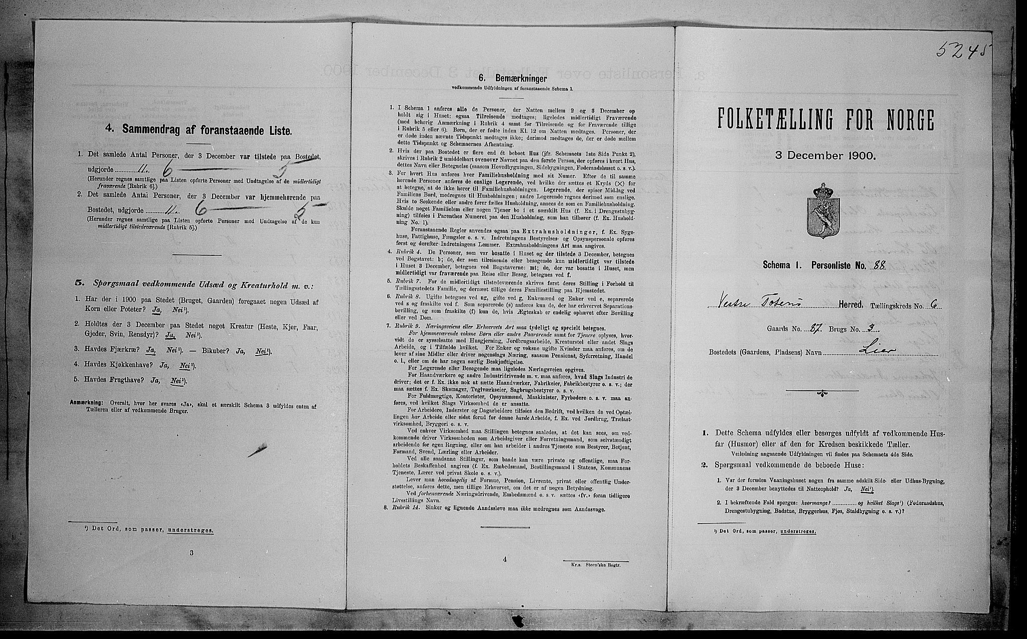 SAH, 1900 census for Vestre Toten, 1900, p. 1202