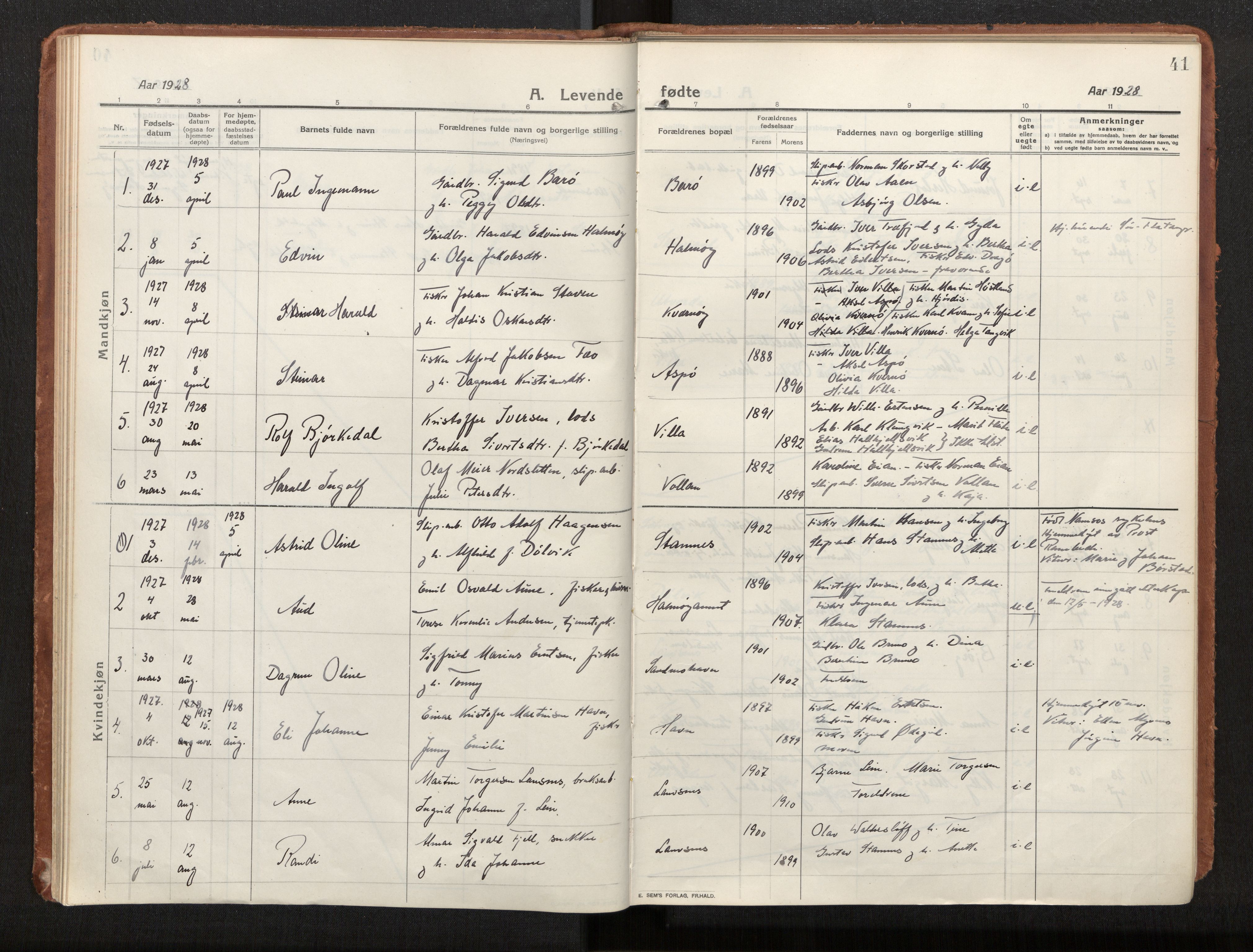 Ministerialprotokoller, klokkerbøker og fødselsregistre - Nord-Trøndelag, AV/SAT-A-1458/772/L0604: Parish register (official) no. 772A02, 1913-1937, p. 41