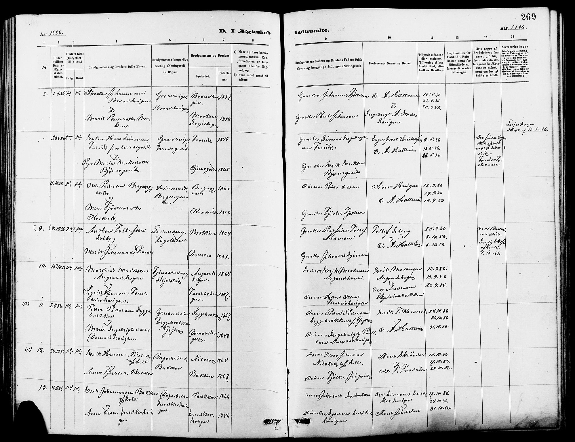 Dovre prestekontor, AV/SAH-PREST-066/H/Ha/Hab/L0002: Parish register (copy) no. 2, 1881-1907, p. 269