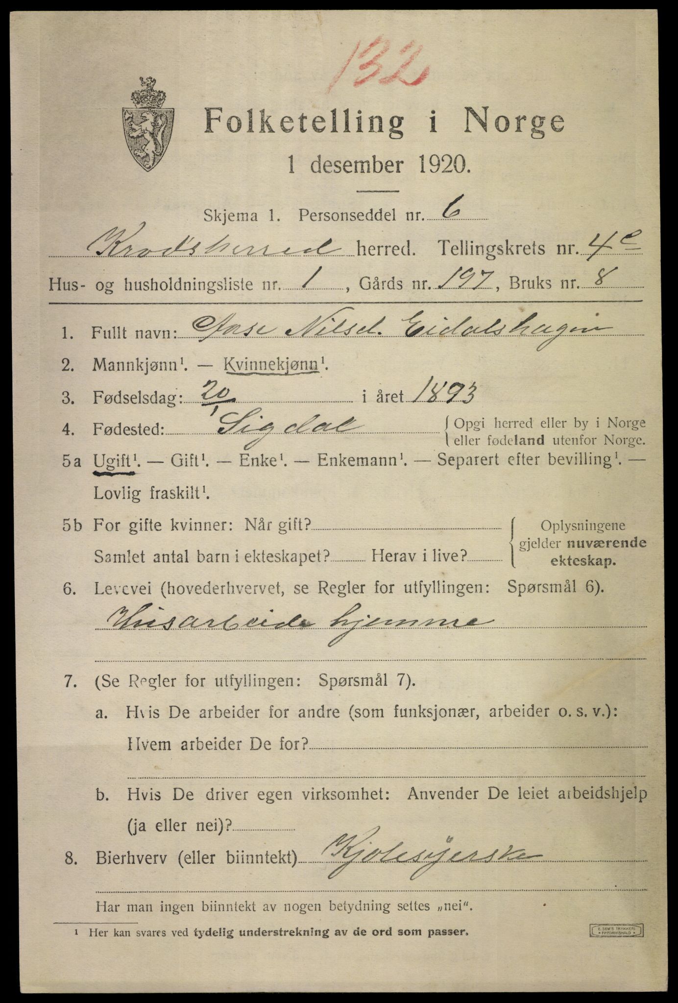 SAKO, 1920 census for Krødsherad, 1920, p. 5245