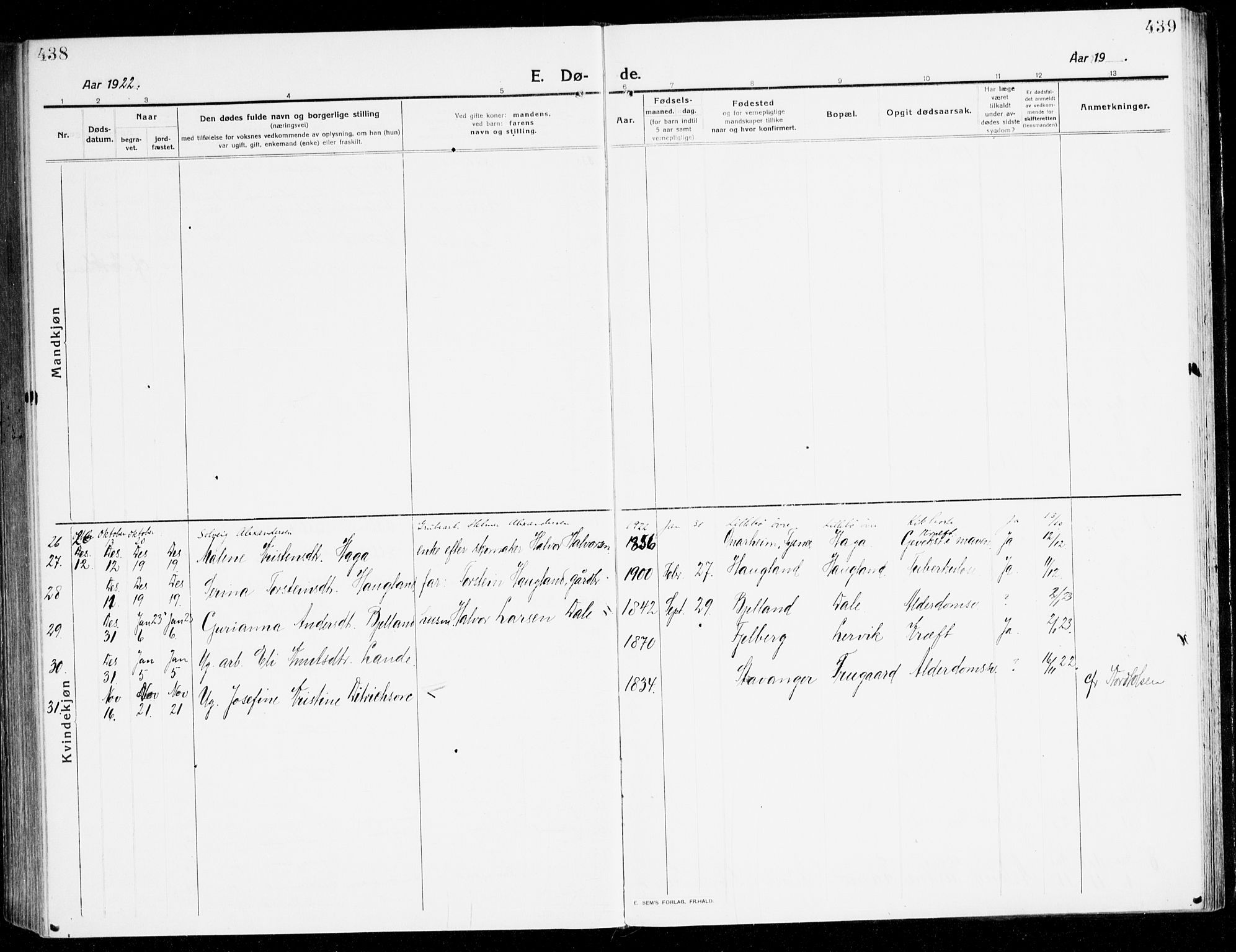 Stord sokneprestembete, AV/SAB-A-78201/H/Haa: Parish register (official) no. B 3, 1913-1925, p. 438-439