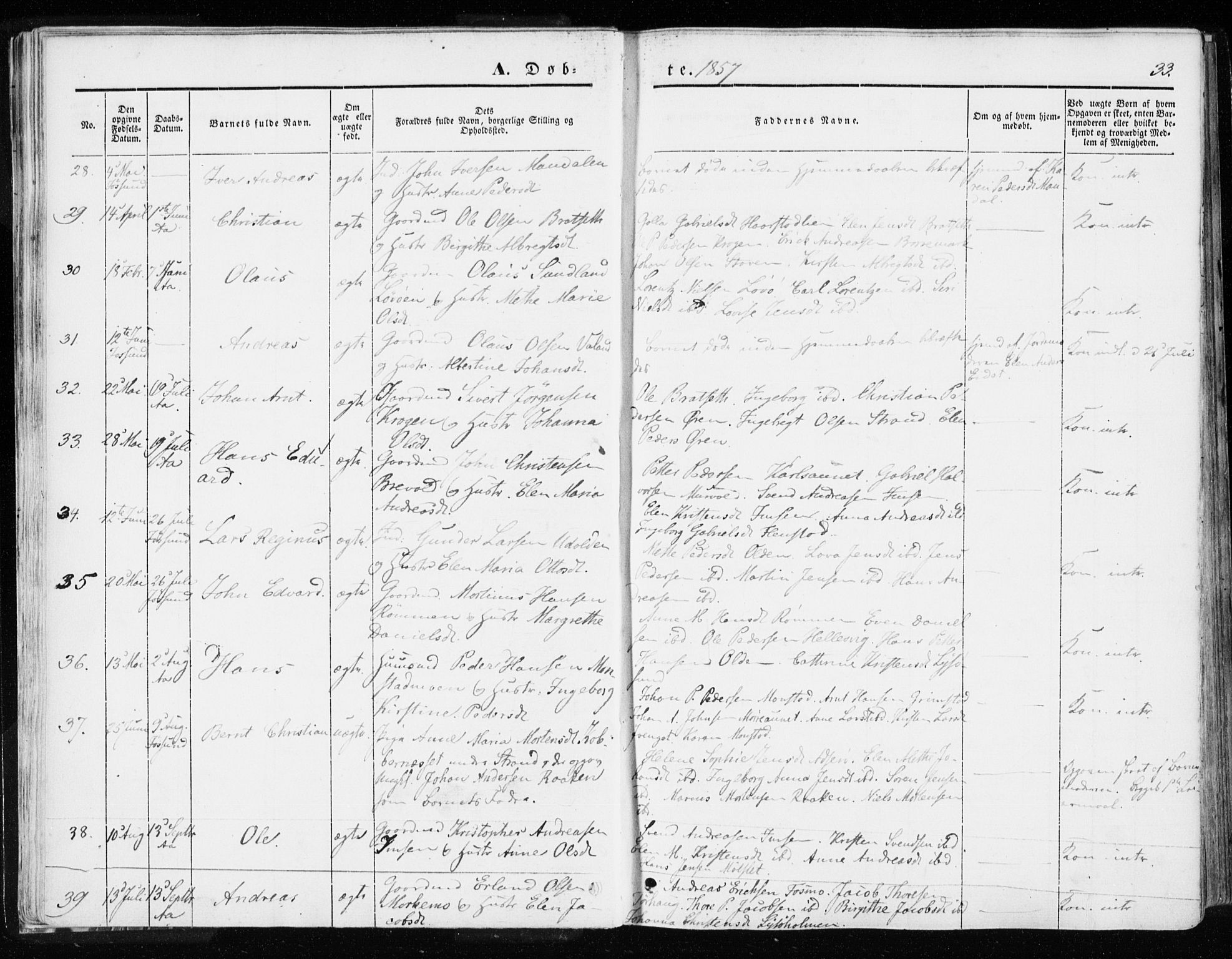 Ministerialprotokoller, klokkerbøker og fødselsregistre - Sør-Trøndelag, SAT/A-1456/655/L0677: Parish register (official) no. 655A06, 1847-1860, p. 33