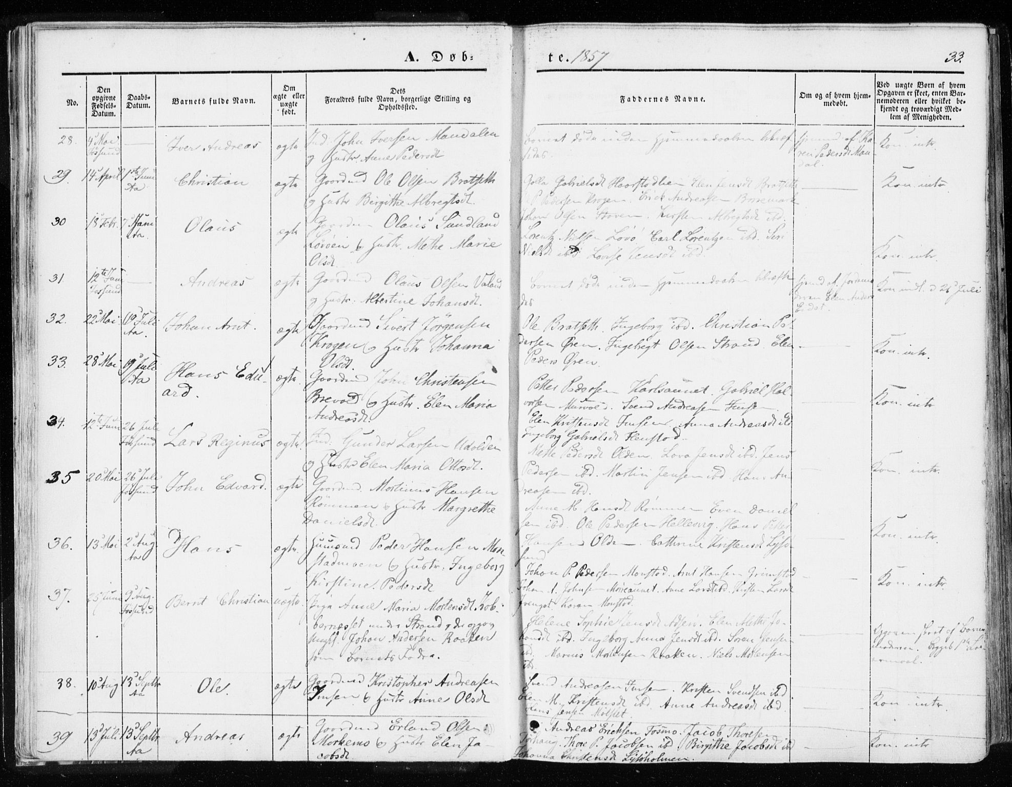 Ministerialprotokoller, klokkerbøker og fødselsregistre - Sør-Trøndelag, AV/SAT-A-1456/655/L0677: Parish register (official) no. 655A06, 1847-1860, p. 33