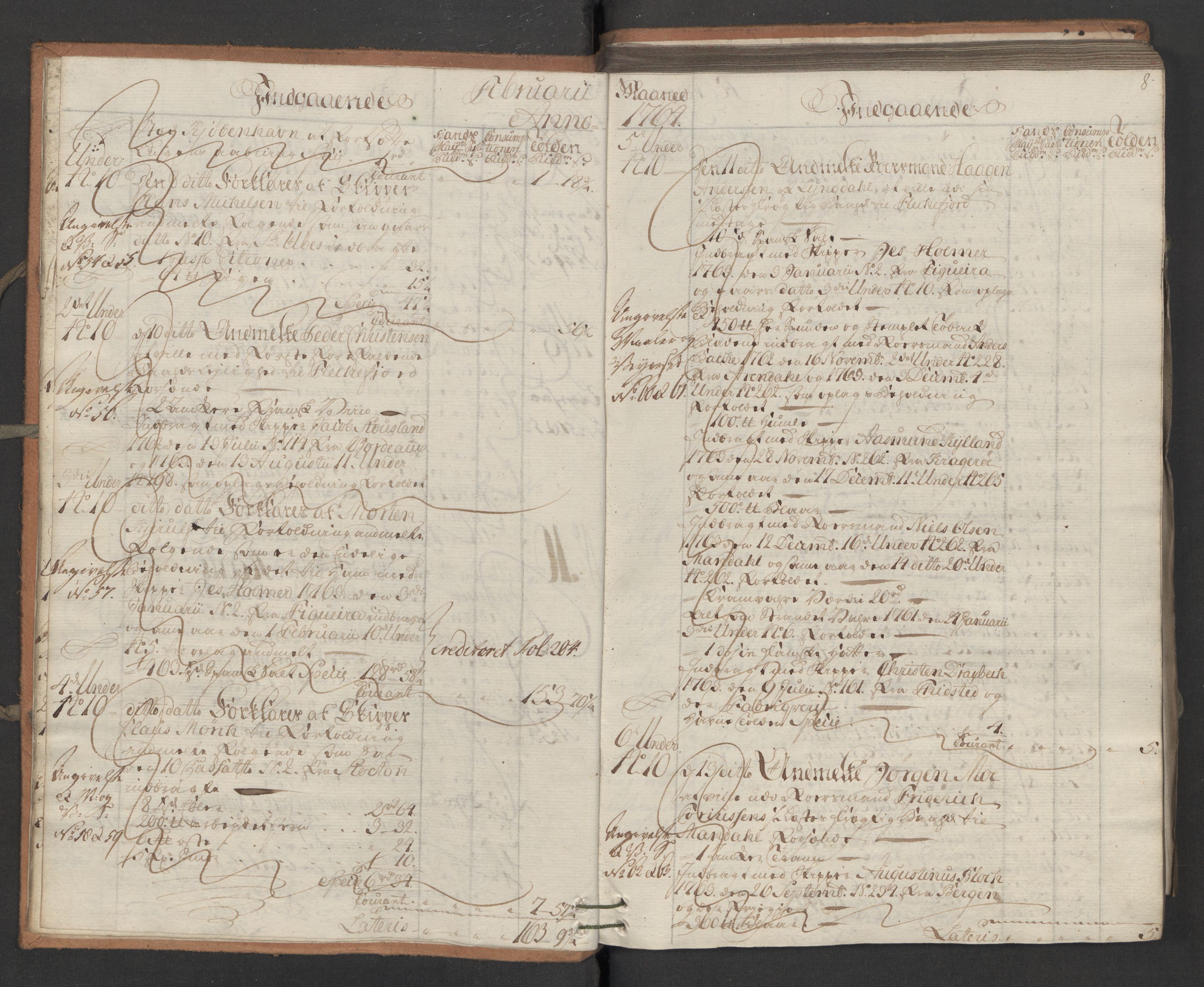 Generaltollkammeret, tollregnskaper, AV/RA-EA-5490/R16/L0054/0001: Tollregnskaper Kristiansand / Inngående hovedtollbok, 1764, p. 7b-8a