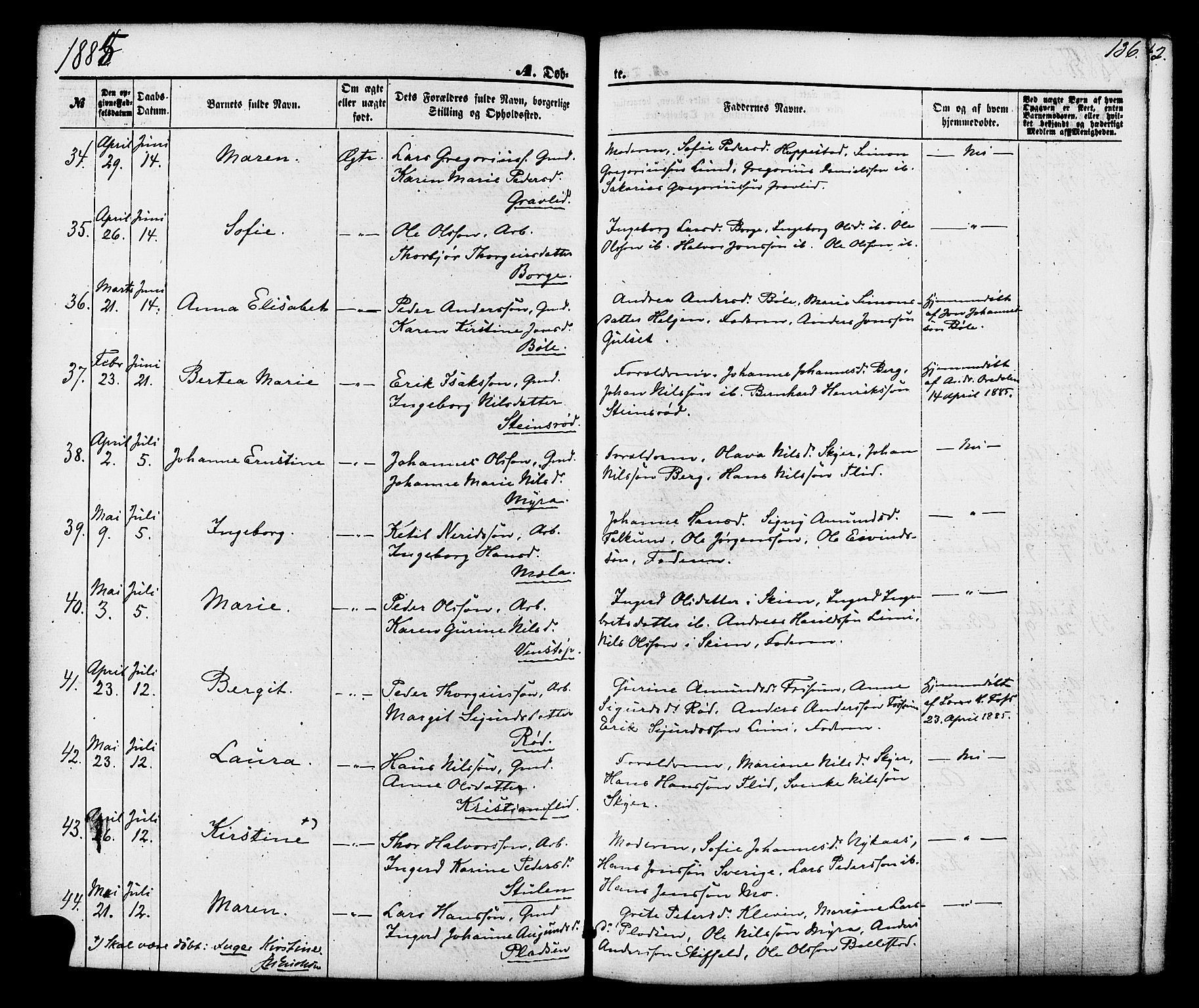 Gjerpen kirkebøker, AV/SAKO-A-265/F/Fa/L0009: Parish register (official) no. I 9, 1872-1885, p. 136