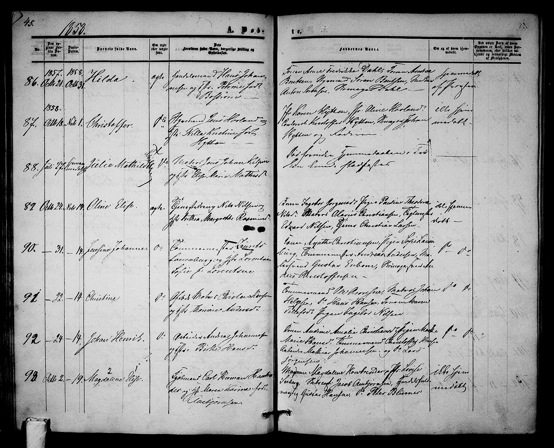 Tønsberg kirkebøker, AV/SAKO-A-330/G/Ga/L0003: Parish register (copy) no. 3, 1855-1864, p. 45