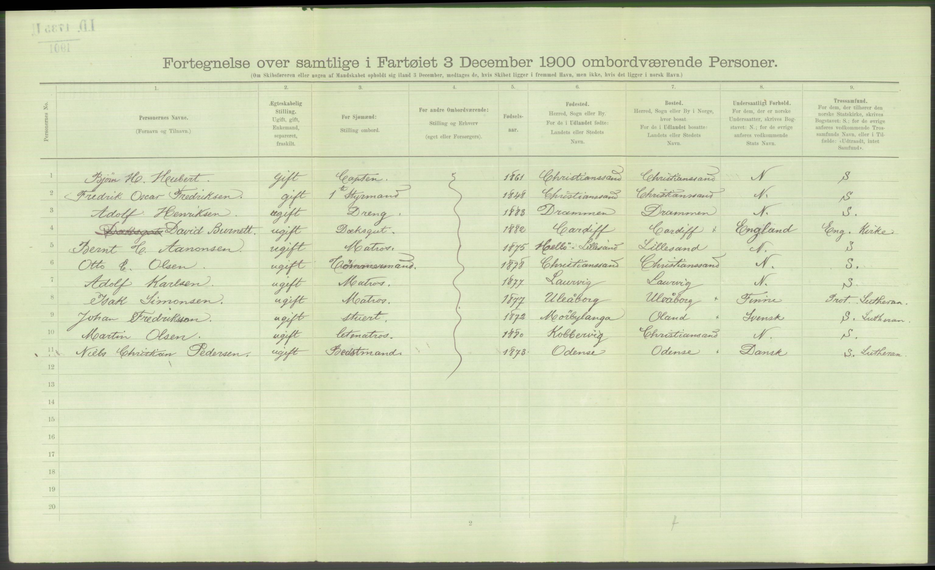 RA, 1900 Census - ship lists from ships in Norwegian harbours, harbours abroad and at sea, 1900, p. 4910