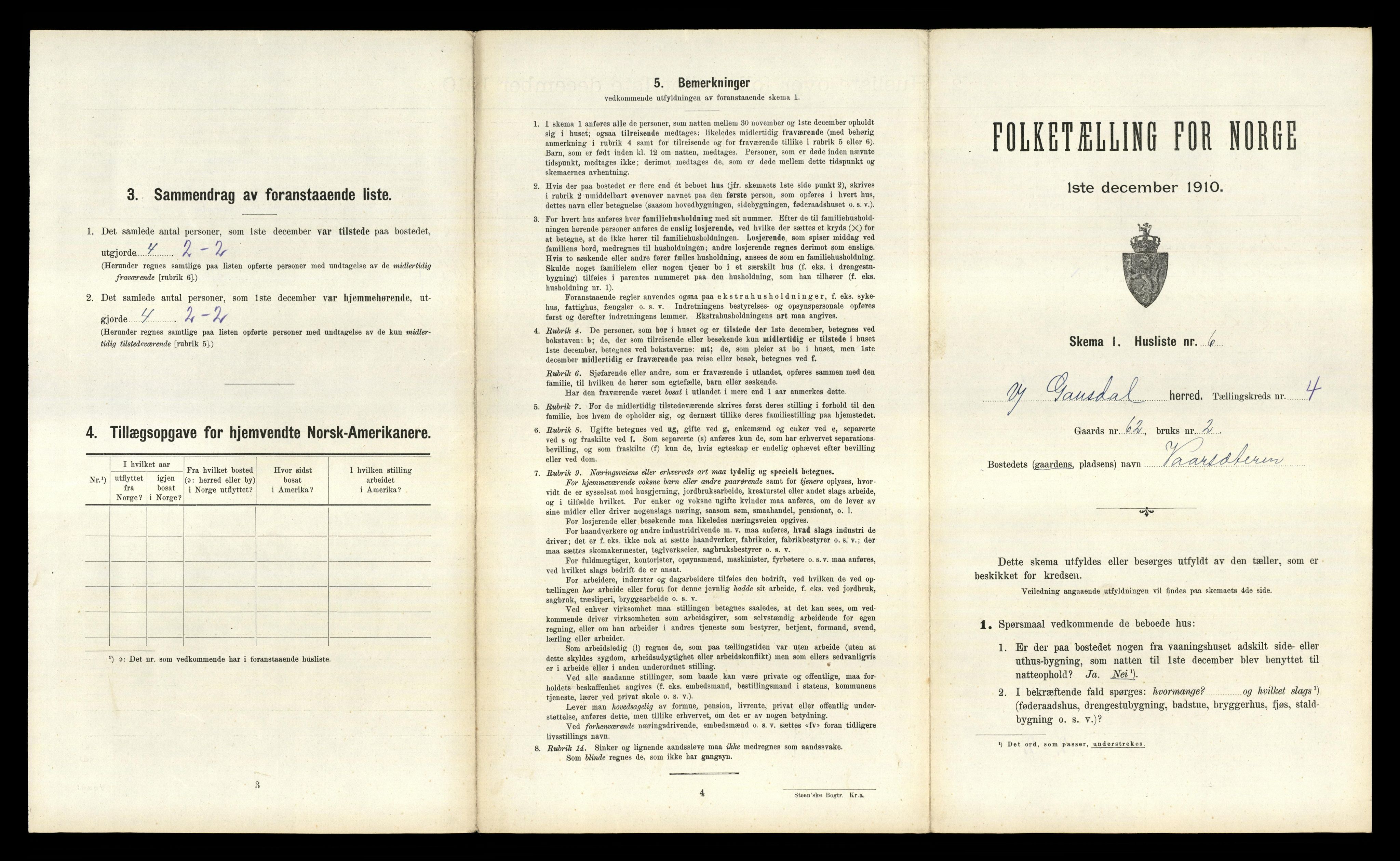 RA, 1910 census for Vestre Gausdal, 1910, p. 537