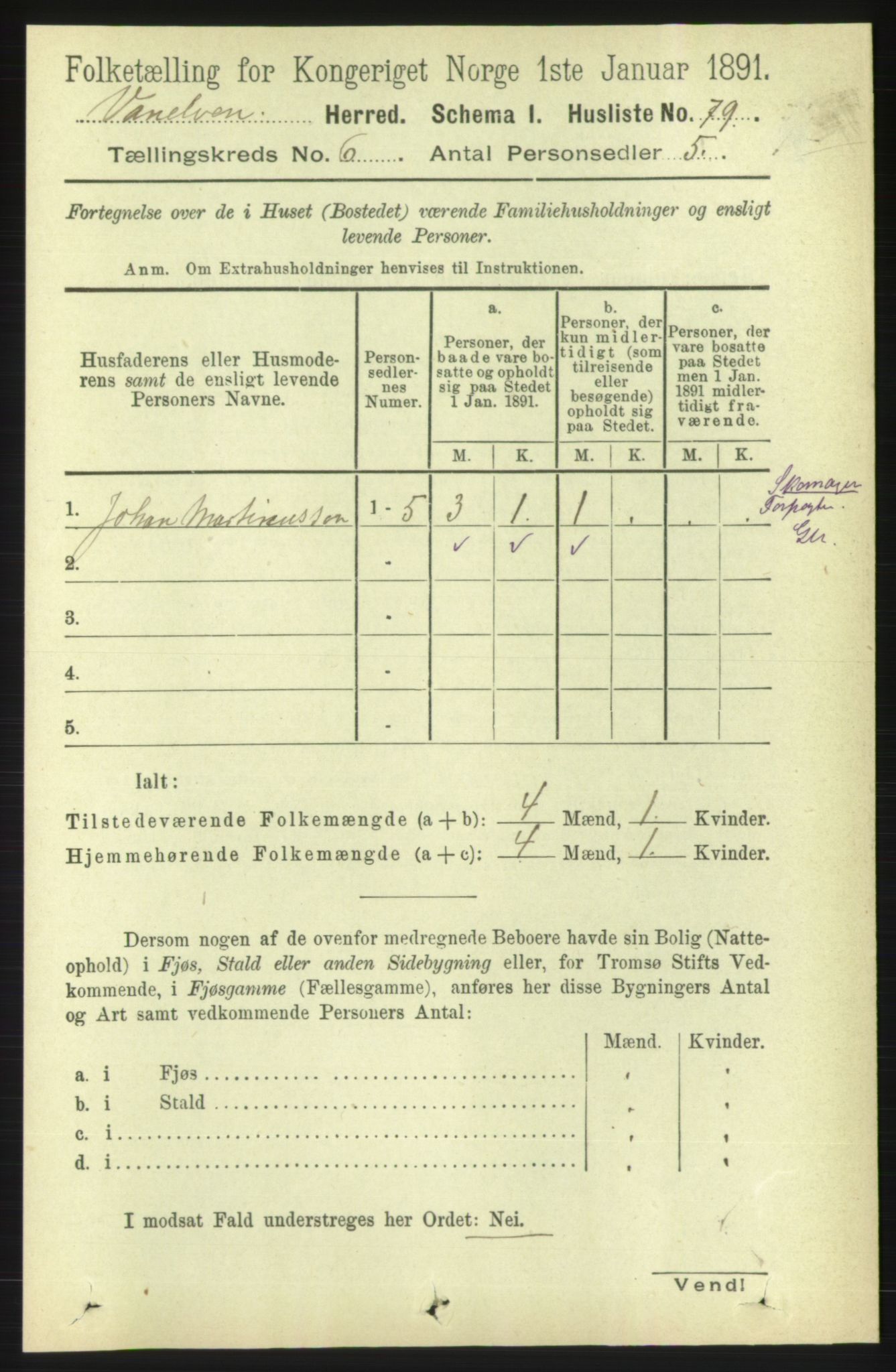 RA, 1891 census for 1511 Vanylven, 1891, p. 2694