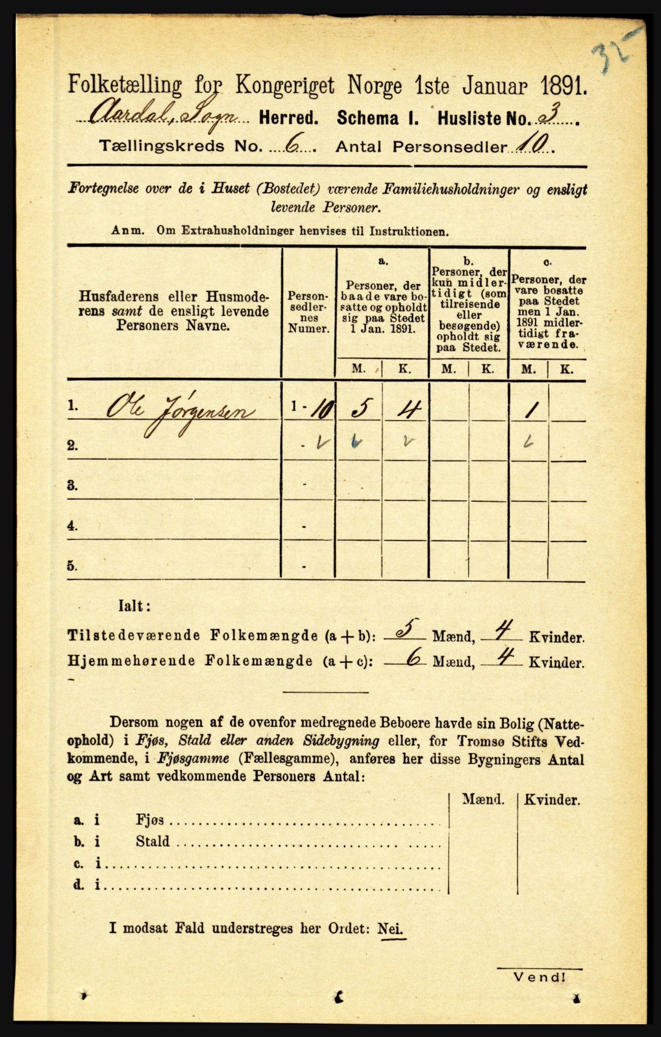 RA, 1891 census for 1424 Årdal, 1891, p. 1049