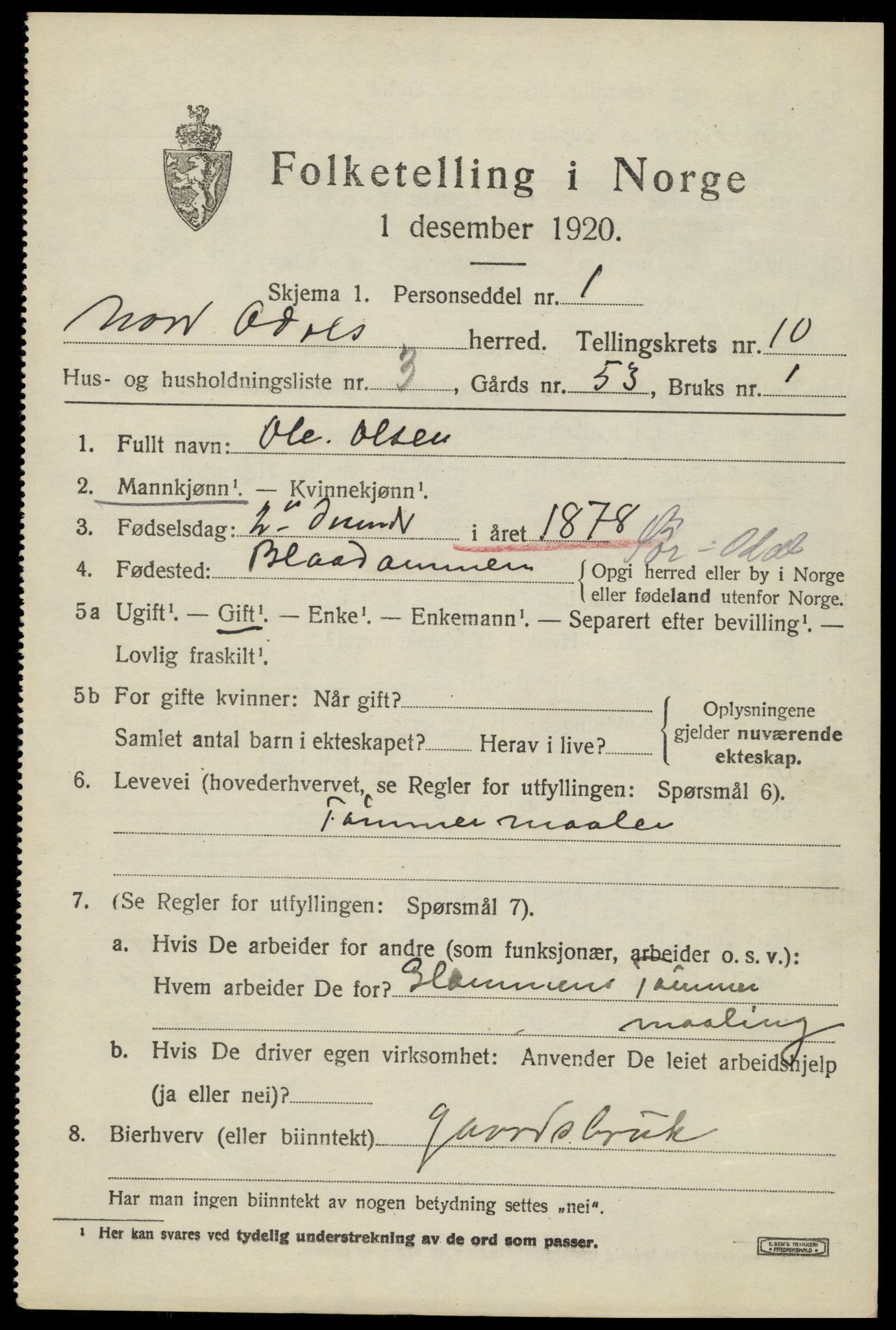 SAH, 1920 census for Nord-Odal, 1920, p. 10925