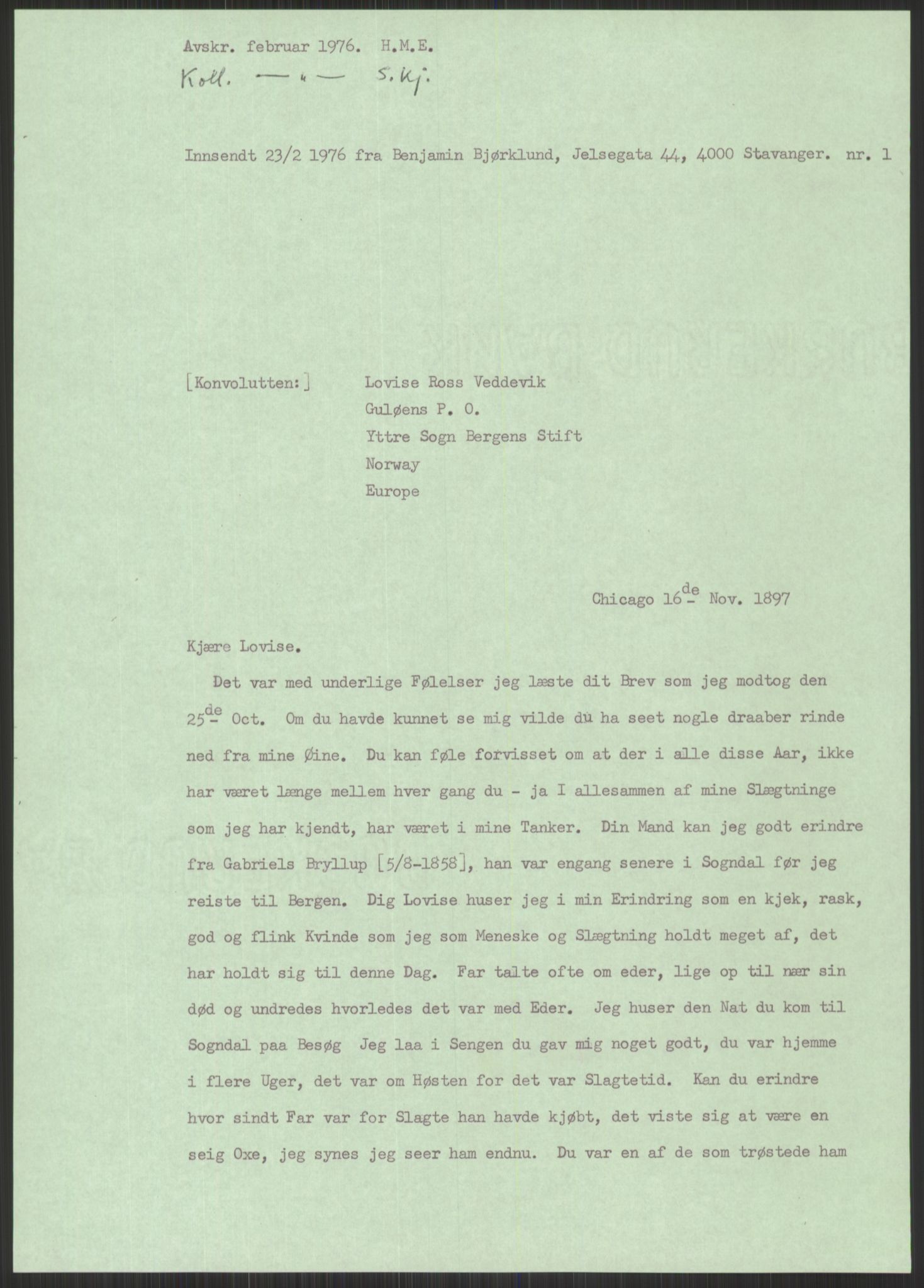 Samlinger til kildeutgivelse, Amerikabrevene, AV/RA-EA-4057/F/L0033: Innlån fra Sogn og Fjordane. Innlån fra Møre og Romsdal, 1838-1914, p. 5