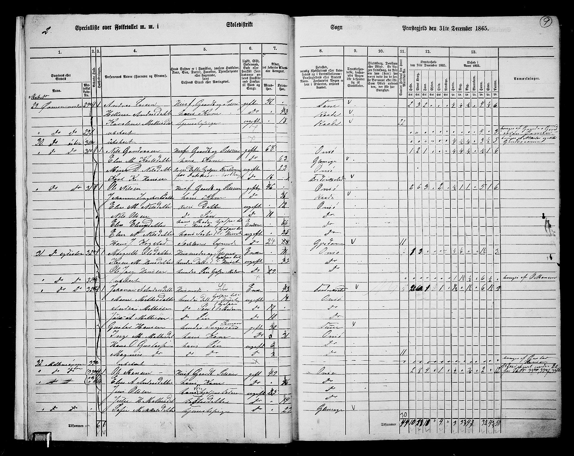 RA, 1865 census for Onsøy, 1865, p. 12