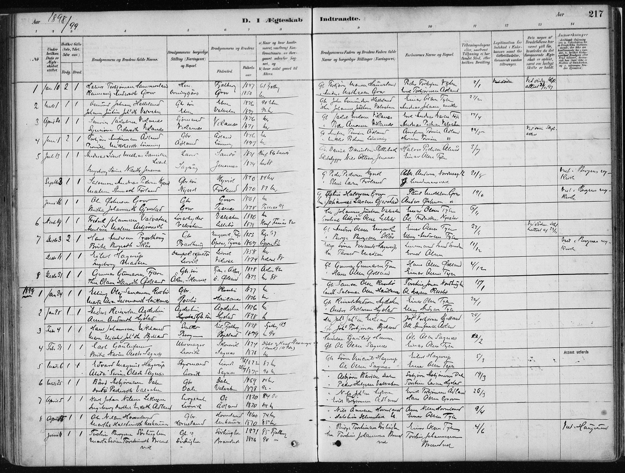 Stord sokneprestembete, SAB/A-78201/H/Haa: Parish register (official) no. B 2, 1878-1913, p. 217