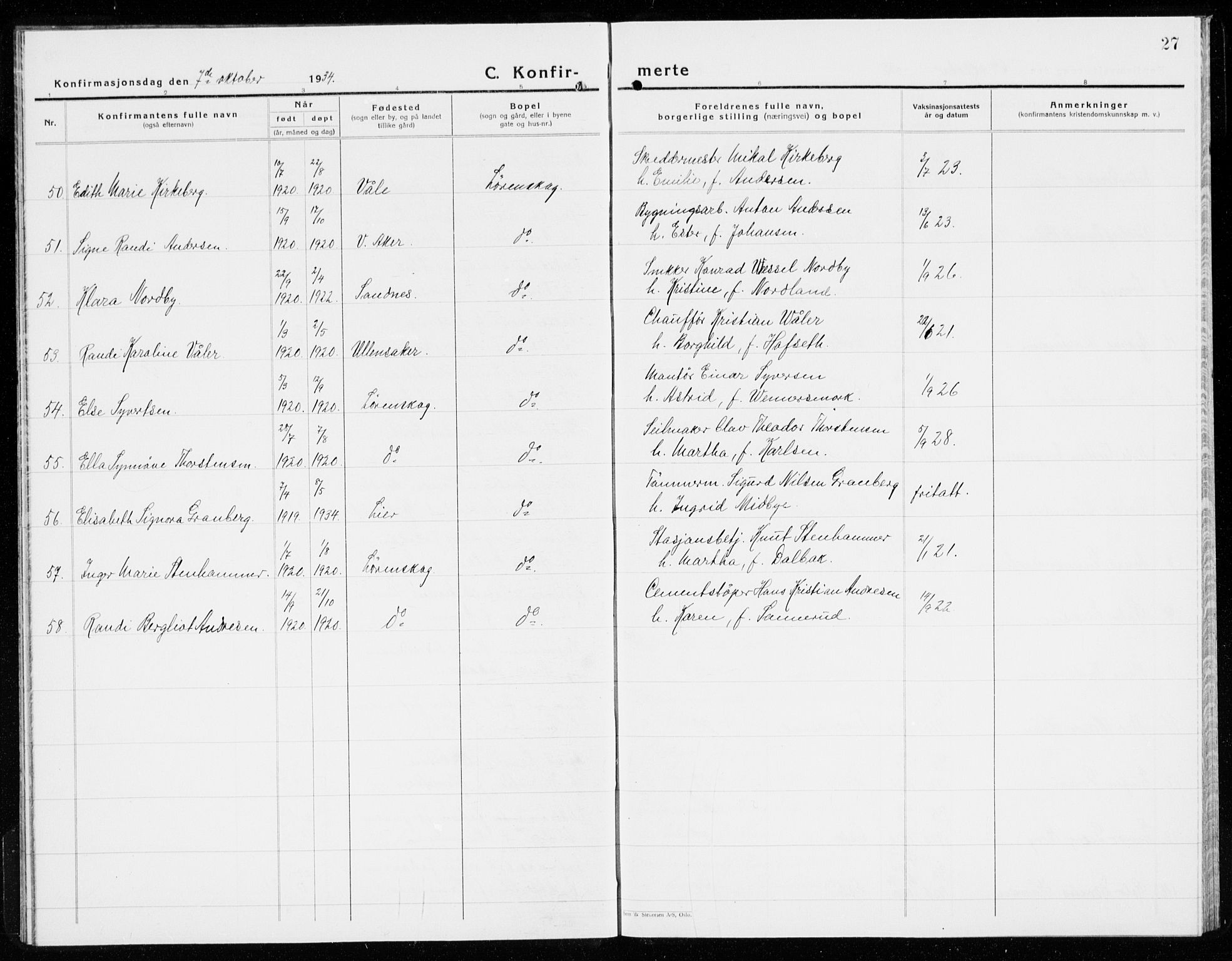 Skedsmo prestekontor Kirkebøker, AV/SAO-A-10033a/G/Gb/L0005: Parish register (copy) no. II 5, 1932-1944, p. 27