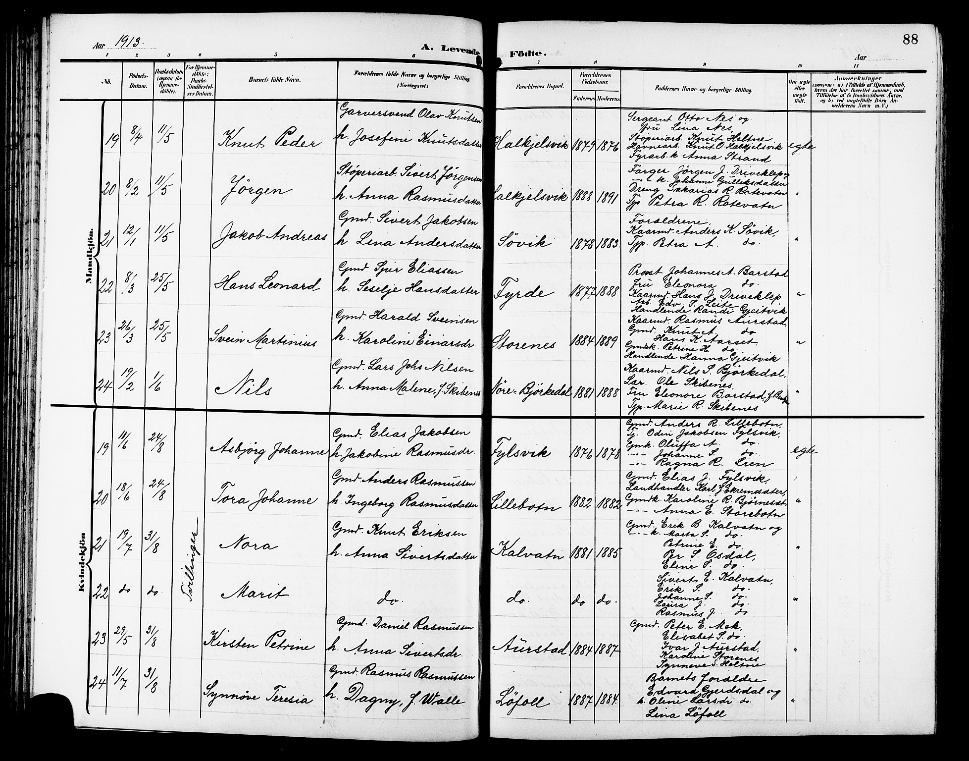 Ministerialprotokoller, klokkerbøker og fødselsregistre - Møre og Romsdal, AV/SAT-A-1454/511/L0159: Parish register (copy) no. 511C05, 1902-1920, p. 88