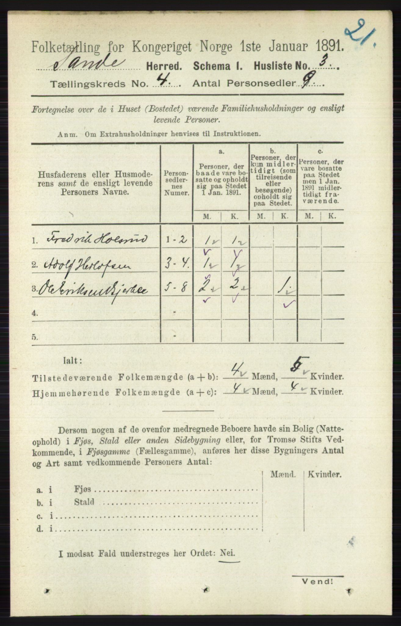 RA, 1891 census for 0713 Sande, 1891, p. 1386