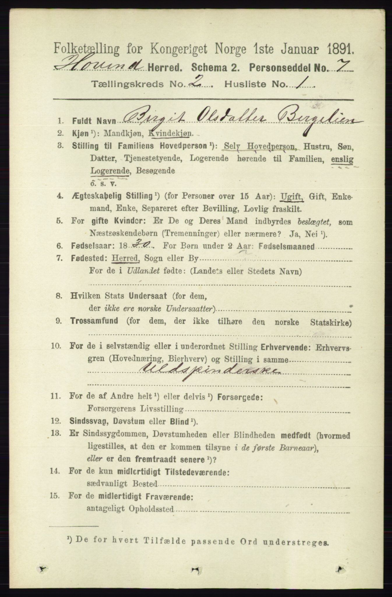 RA, 1891 census for 0825 Hovin, 1891, p. 496