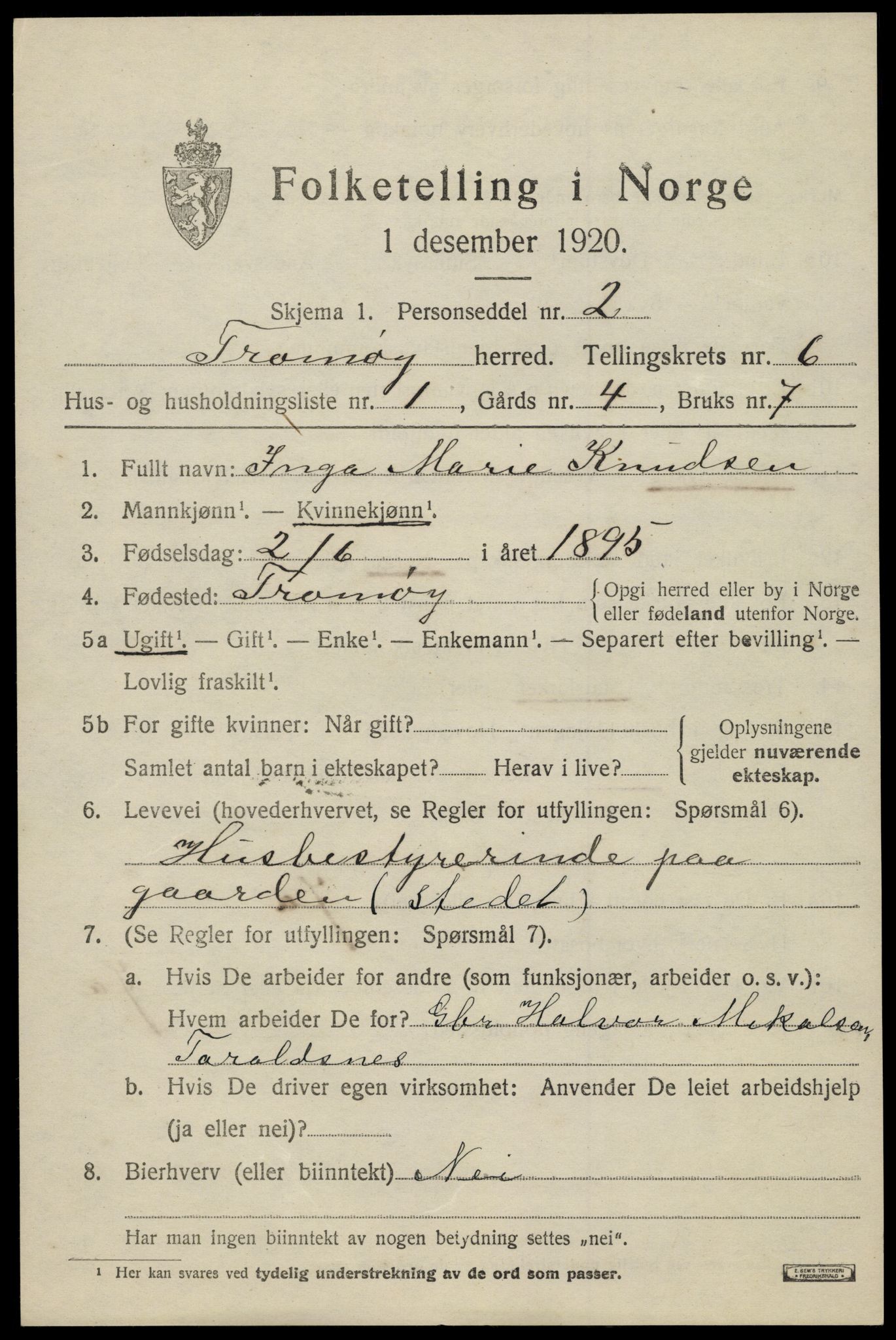 SAK, 1920 census for Tromøy, 1920, p. 4433