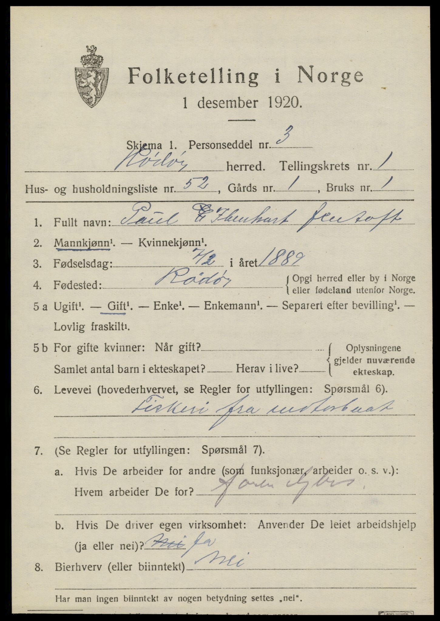 SAT, 1920 census for Rødøy, 1920, p. 1592