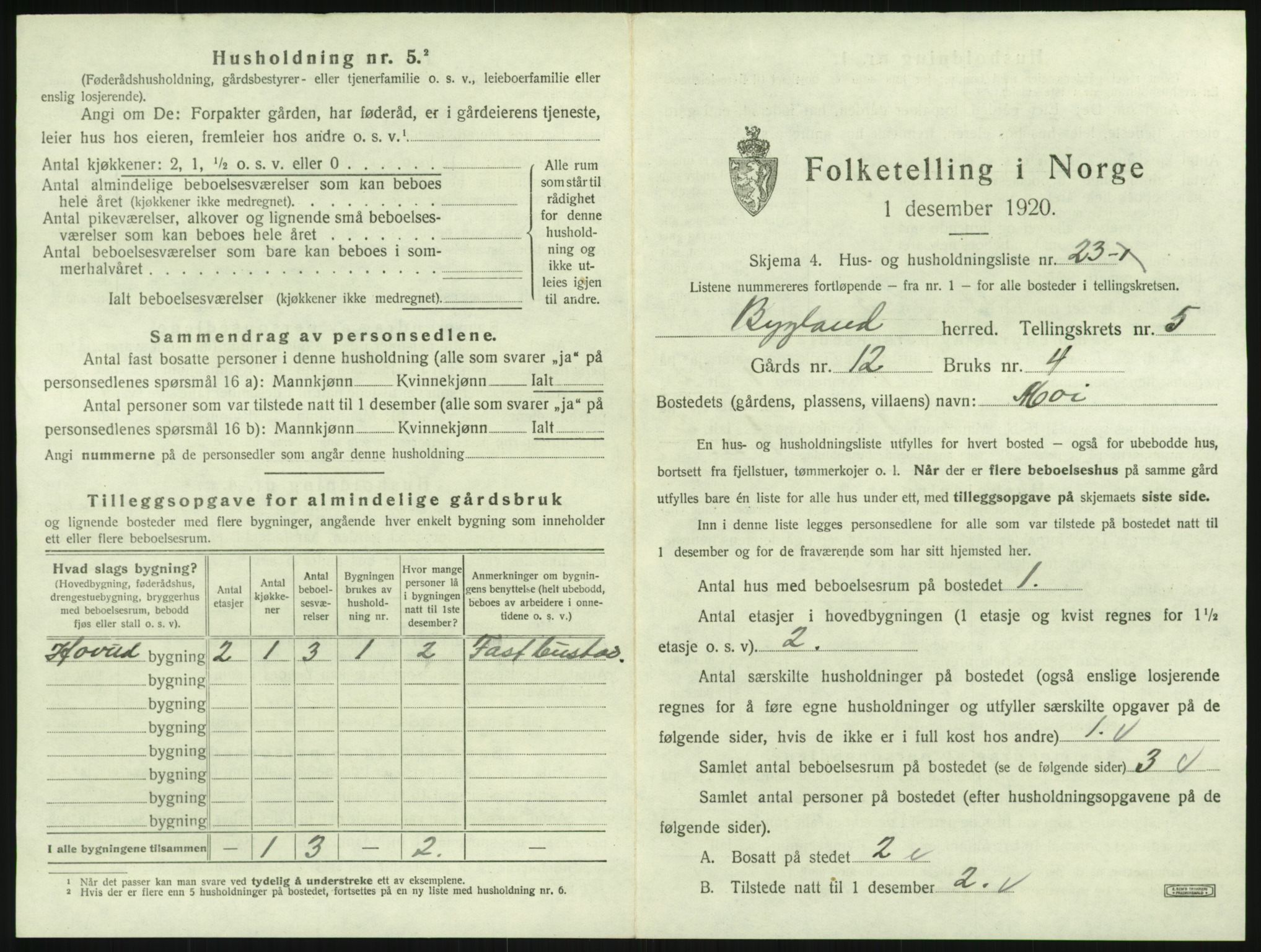 SAK, 1920 census for Bygland, 1920, p. 271