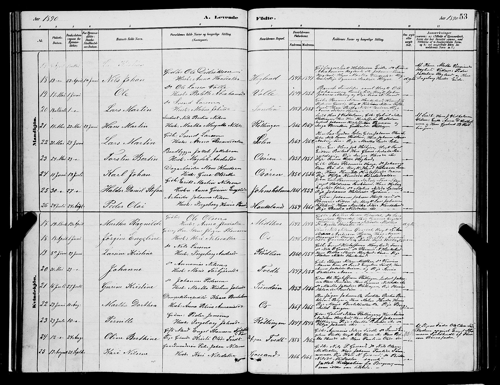 Os sokneprestembete, AV/SAB-A-99929: Parish register (copy) no. A 2, 1880-1896, p. 53