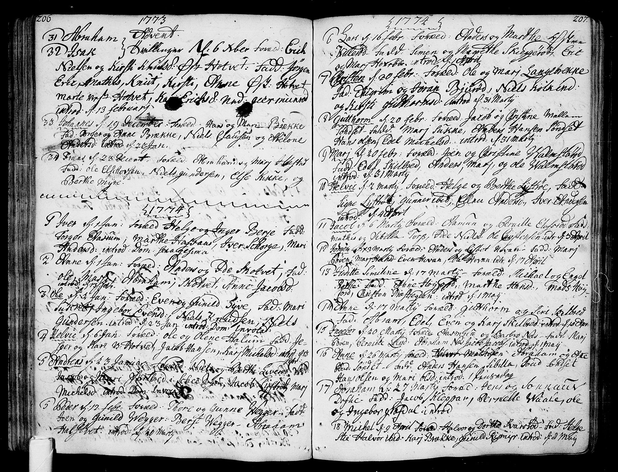 Andebu kirkebøker, AV/SAKO-A-336/F/Fa/L0002: Parish register (official) no. 2, 1733-1802, p. 206-207