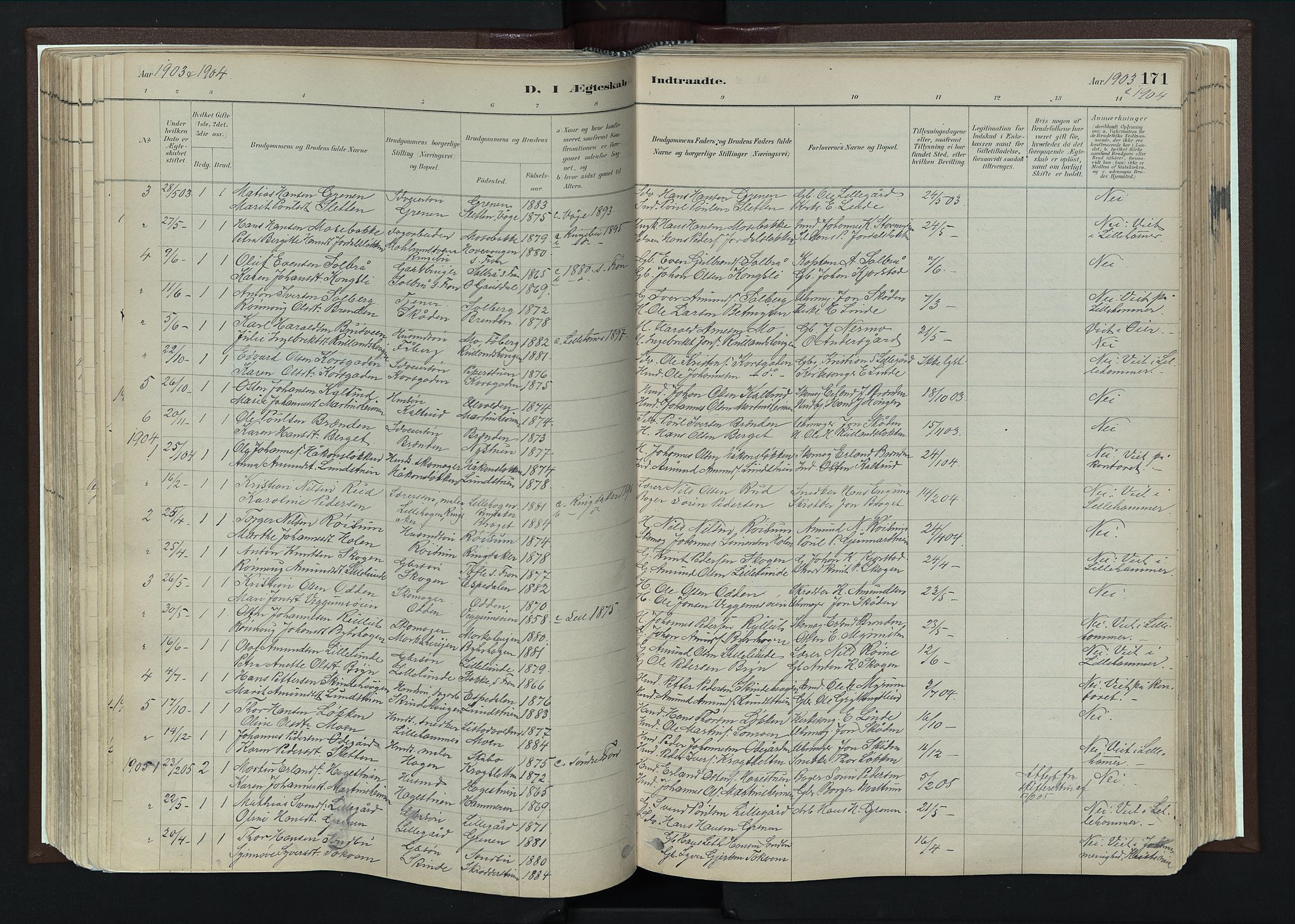 Nord-Fron prestekontor, AV/SAH-PREST-080/H/Ha/Haa/L0004: Parish register (official) no. 4, 1884-1914, p. 171