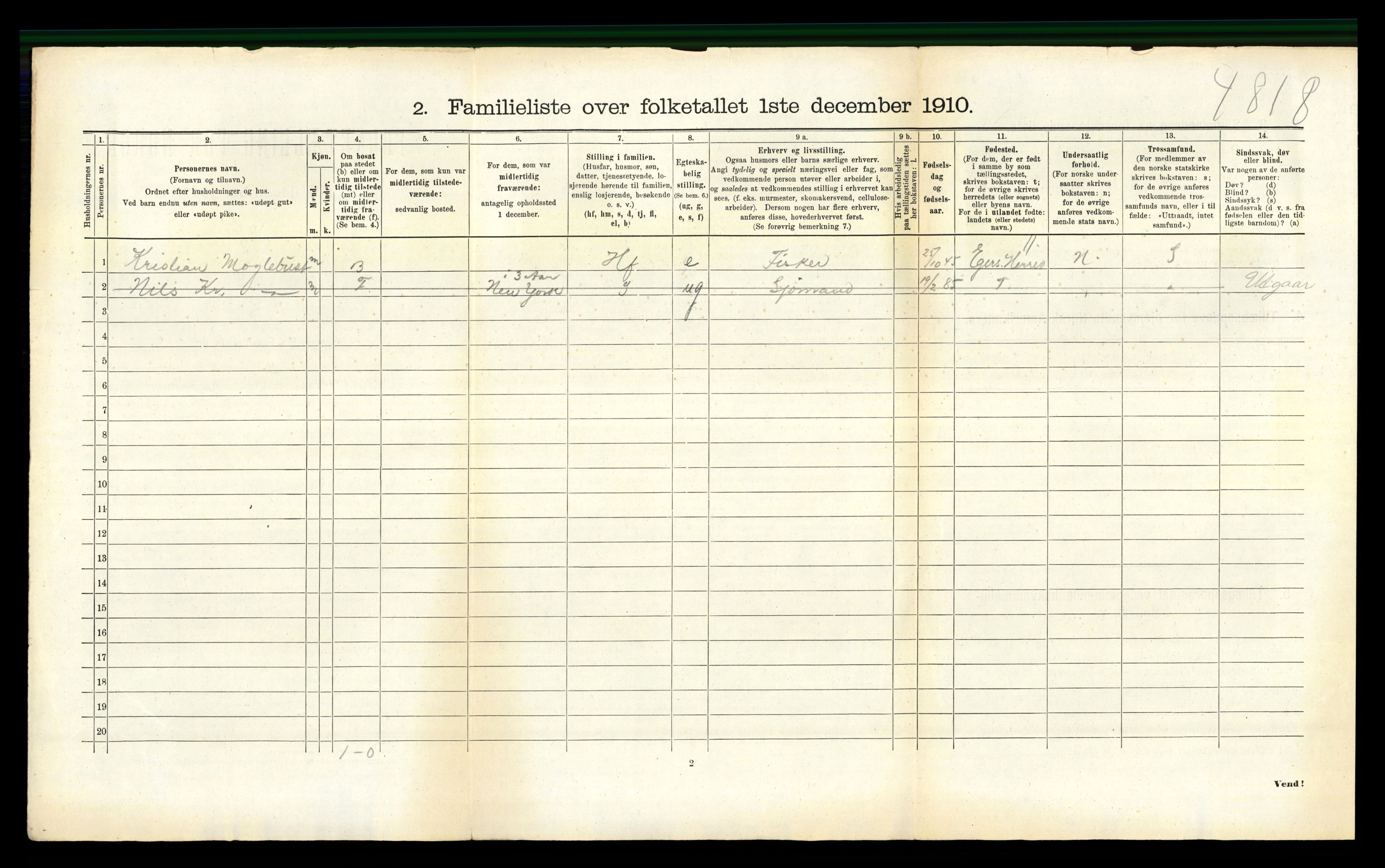 RA, 1910 census for Egersund, 1910, p. 410