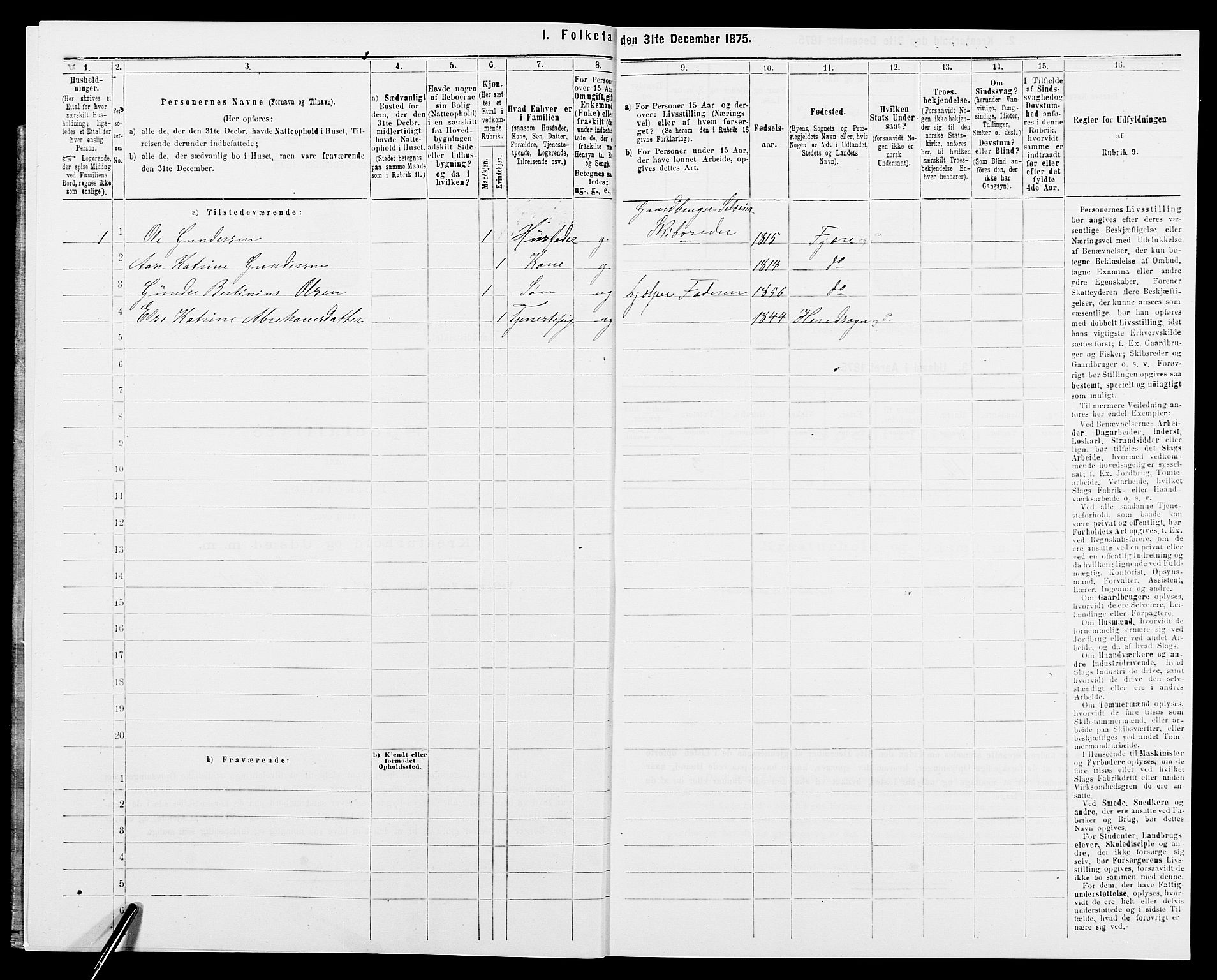 SAK, 1875 census for 0923L Fjære/Fjære, 1875, p. 1553