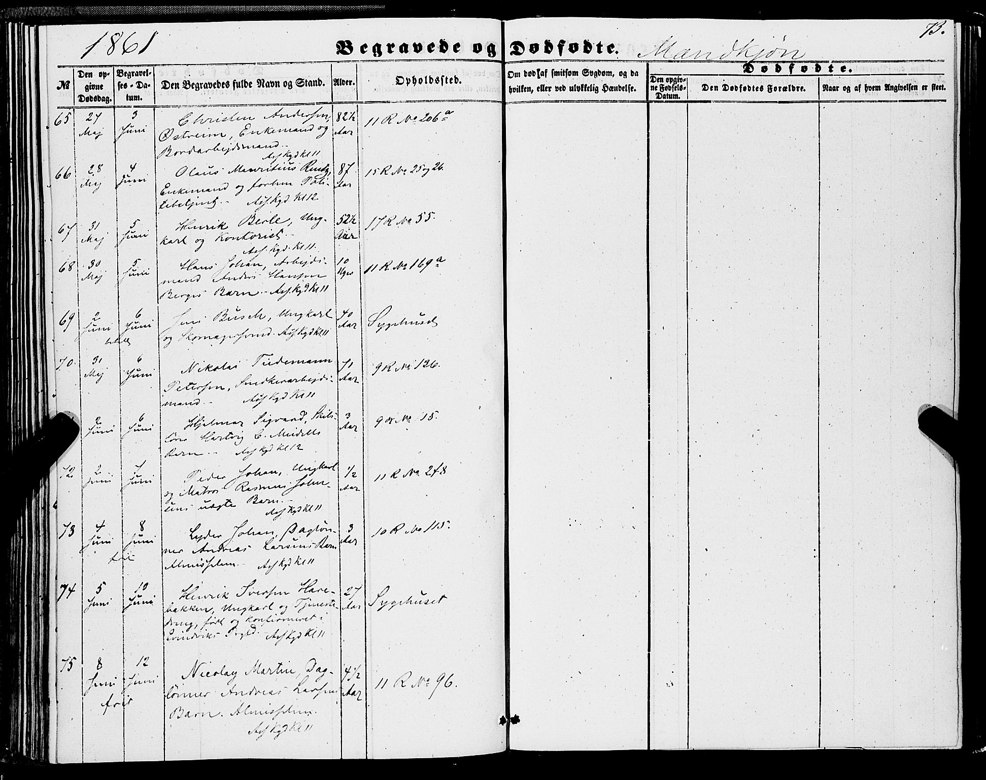 Domkirken sokneprestembete, SAB/A-74801/H/Haa/L0041: Parish register (official) no. E 2, 1853-1863, p. 73