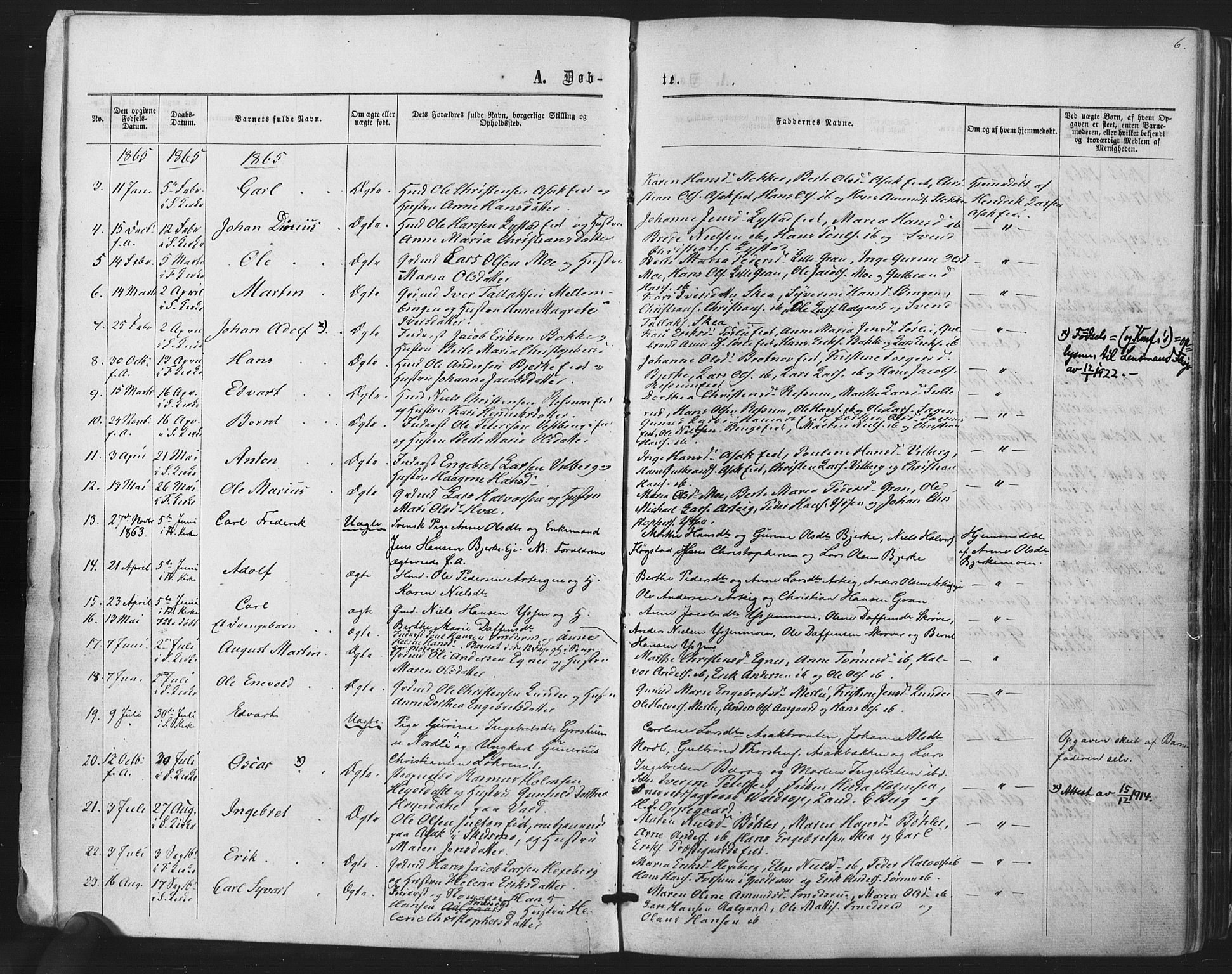 Sørum prestekontor Kirkebøker, AV/SAO-A-10303/F/Fa/L0006: Parish register (official) no. I 6, 1864-1877, p. 6