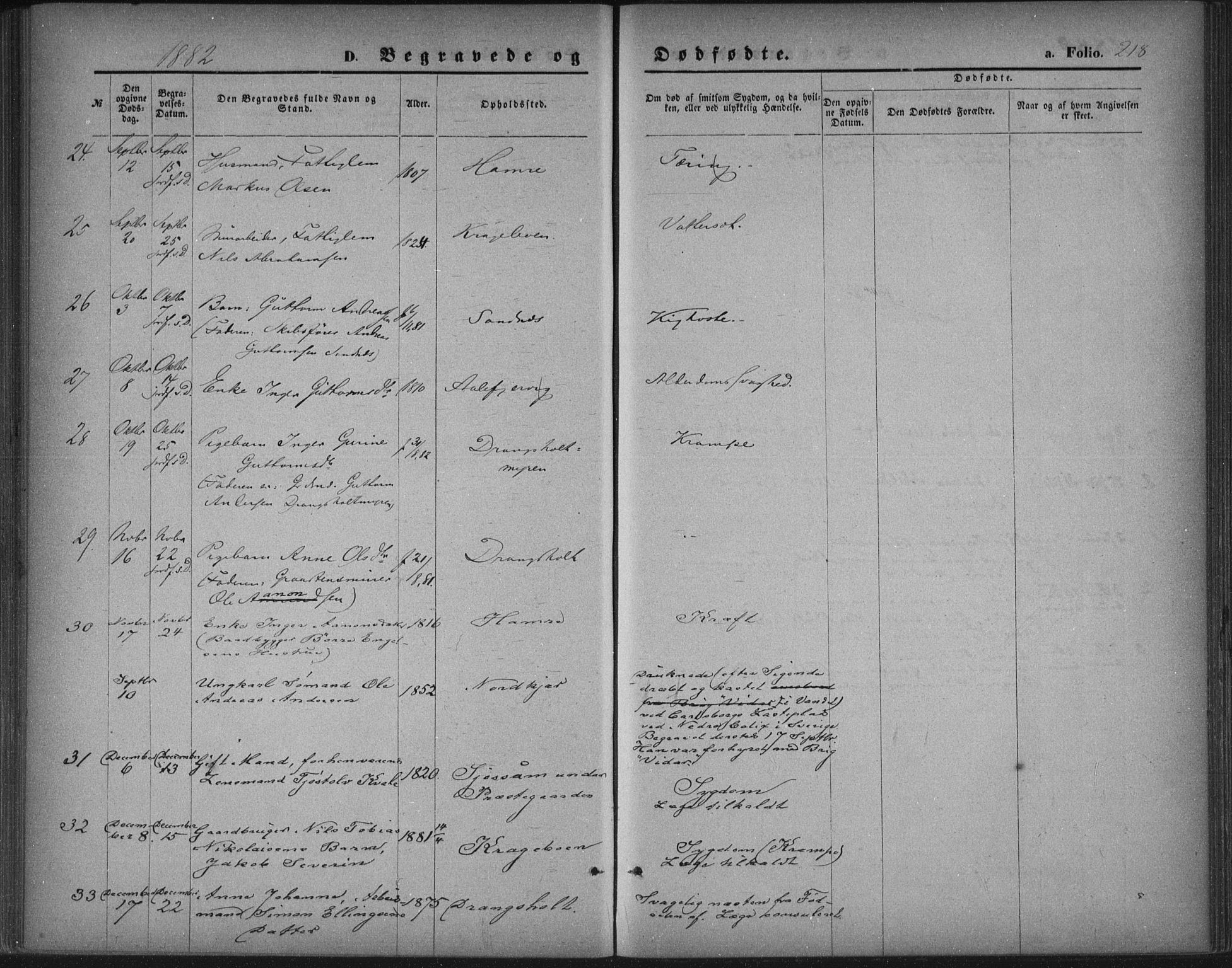 Tveit sokneprestkontor, AV/SAK-1111-0043/F/Fa/L0006: Parish register (official) no. A 6, 1872-1886, p. 218