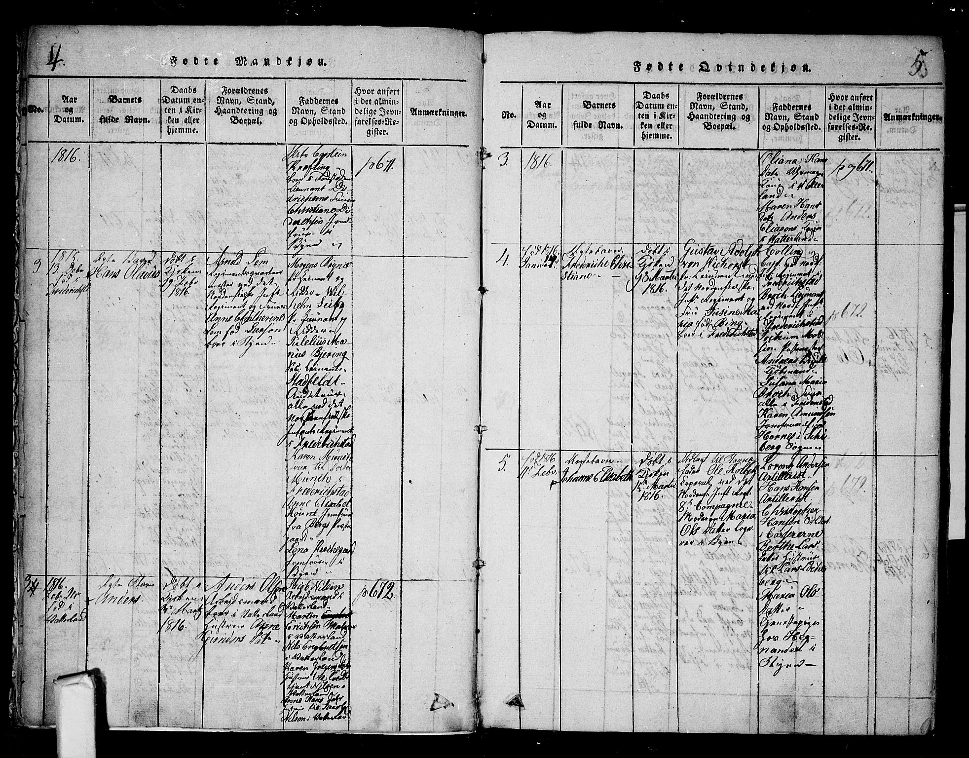 Fredrikstad prestekontor Kirkebøker, SAO/A-11082/F/Fa/L0004: Parish register (official) no. 4, 1816-1834, p. 4-5