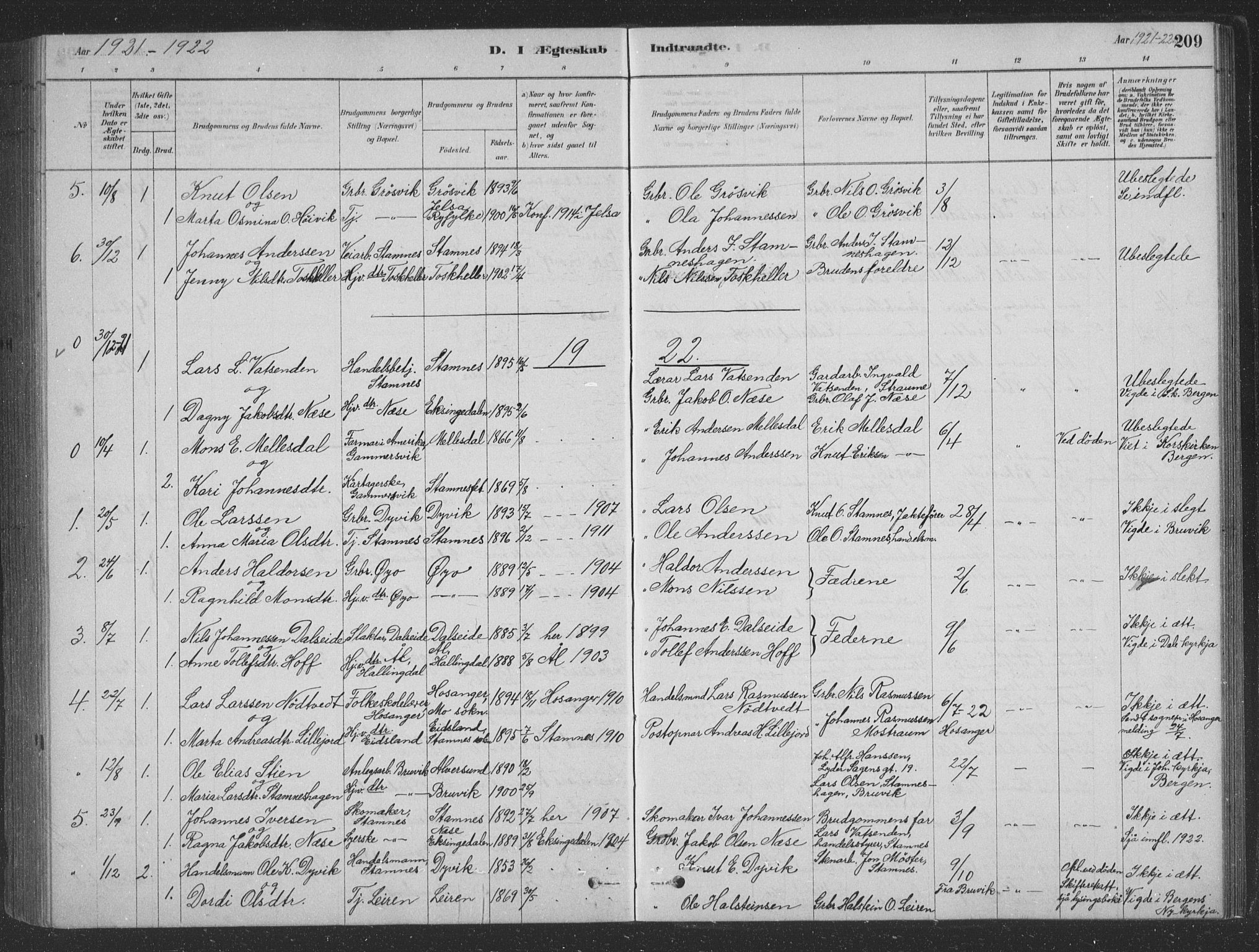 Vaksdal Sokneprestembete, SAB/A-78901/H/Hab: Parish register (copy) no. D 1, 1878-1939, p. 209