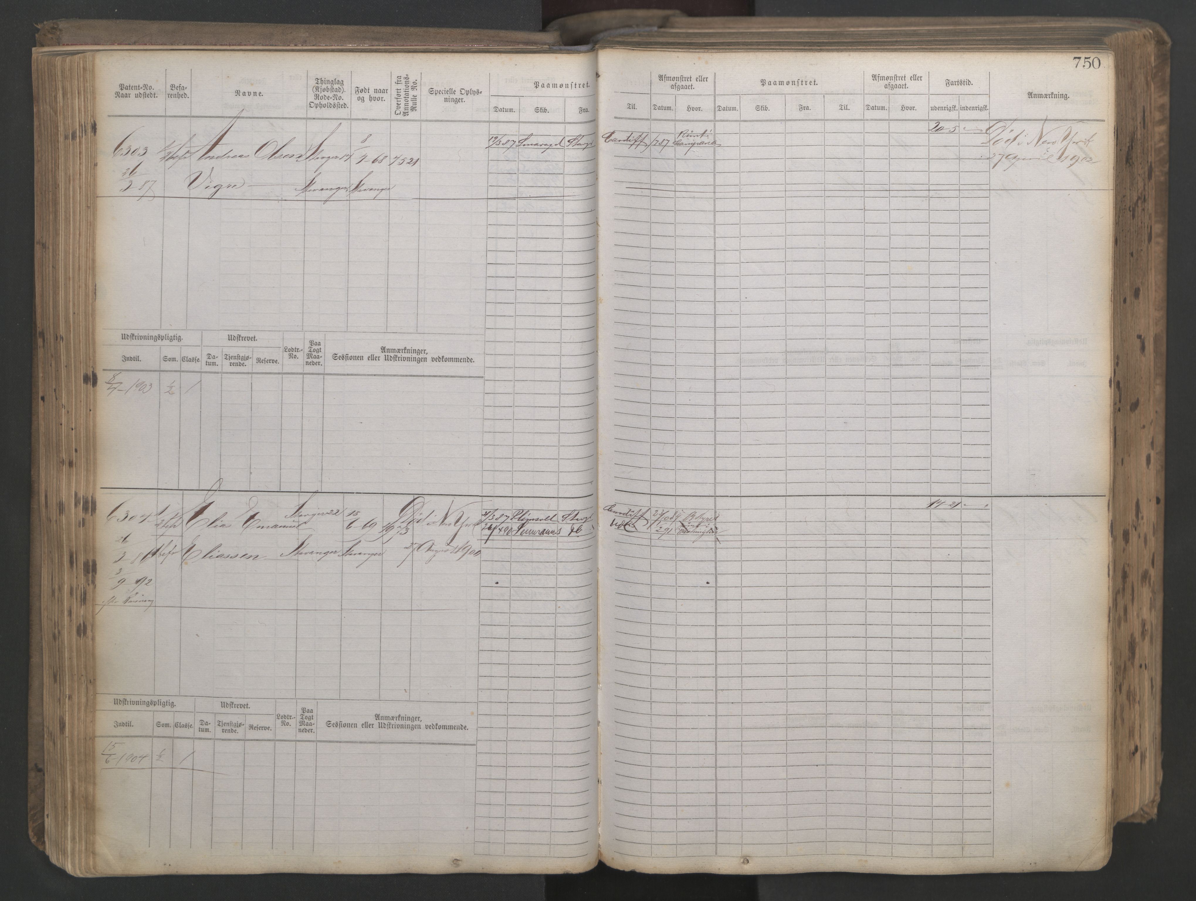 Stavanger sjømannskontor, AV/SAST-A-102006/F/Fb/Fbb/L0021: Sjøfartshovedrulle patnentnr. 6005-7204 (dublett), 1887, p. 154