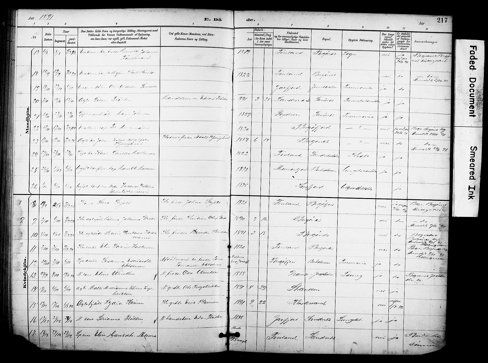 Sør-Varanger sokneprestkontor, AV/SATØ-S-1331/H/Hb/L0004klokker: Parish register (copy) no. 4, 1891-1912, p. 217